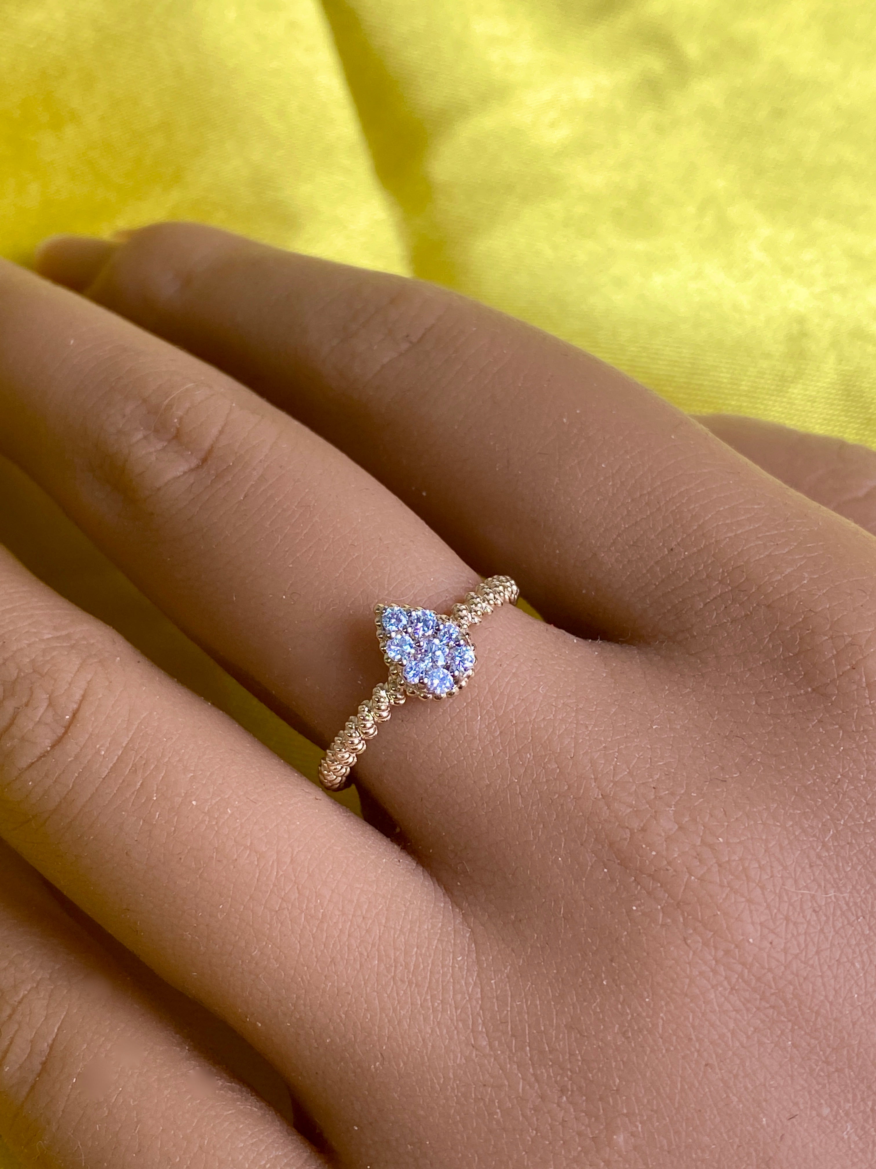 Diamant-Cluster-Ring, birnenförmiger Ring aus massivem Gold, stapelbarer Diamant