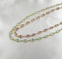 Gemstone Tennis Necklace, Blue Topaz Tennis Necklace, Amethyst Necklace Gold