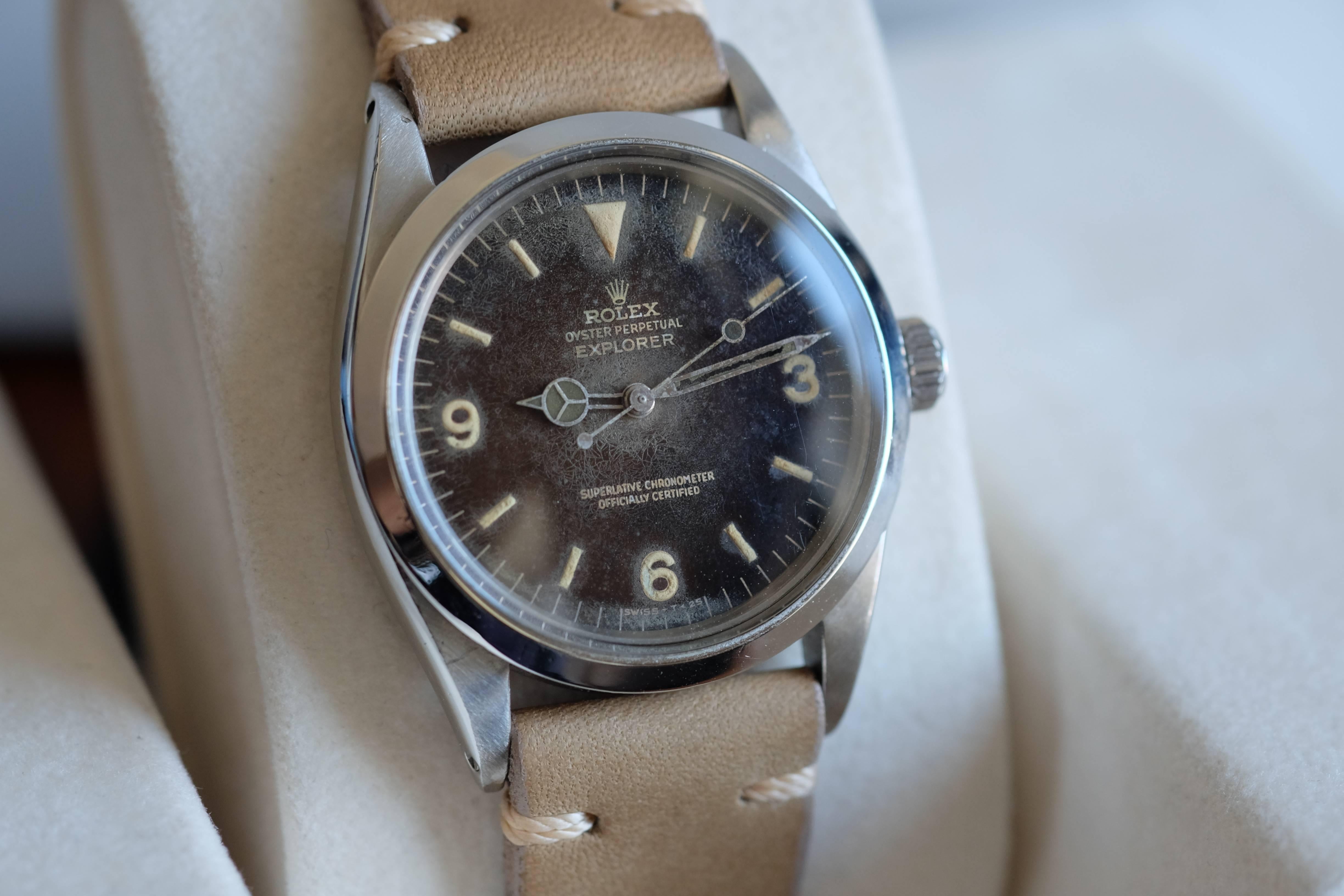 Women's or Men's Rolex Stainless Steel Tropical Dial Explorer Wristwatch Ref 1016