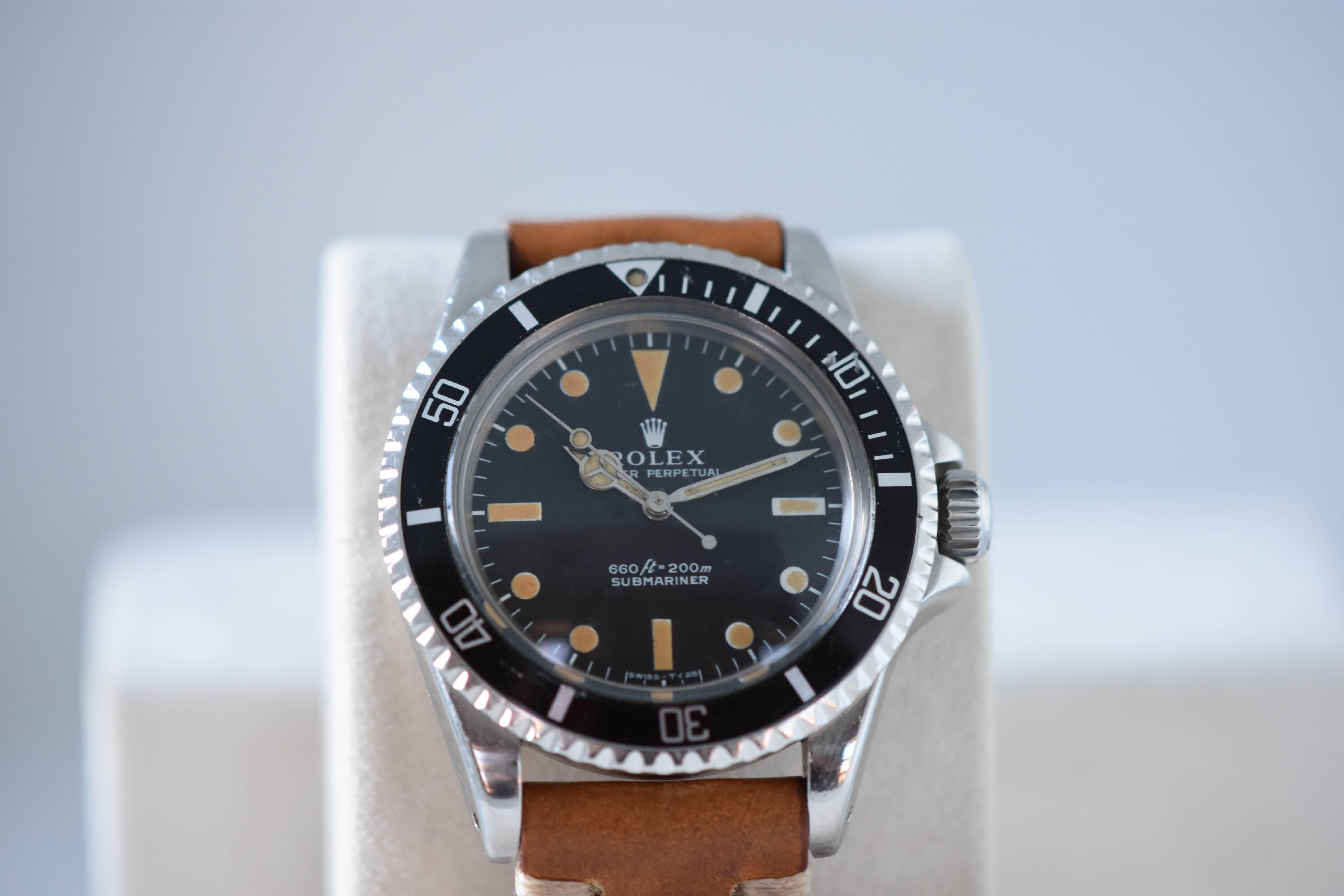 Reference: 5513

Circa: 1978

Movement: Cal. 1530

Serial number: 5224xxx

Case: 40mm, stainless steel with screw-down case back and crown; winding crown engraved with Rolex coronet logo; pointed crown guard; rotating bezel

Dial: Matte