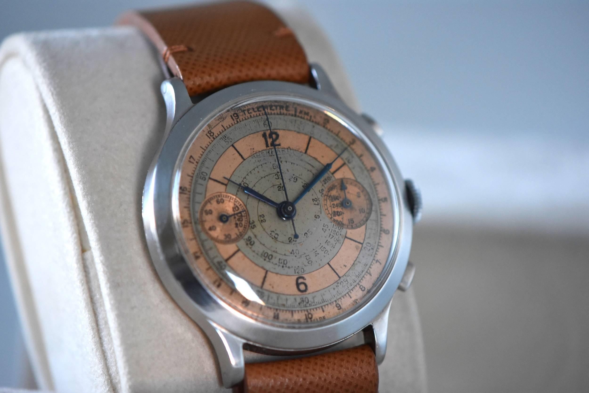 Eberhard Stainless Steel Chronograph Wristwatch In Excellent Condition For Sale In New York, NY