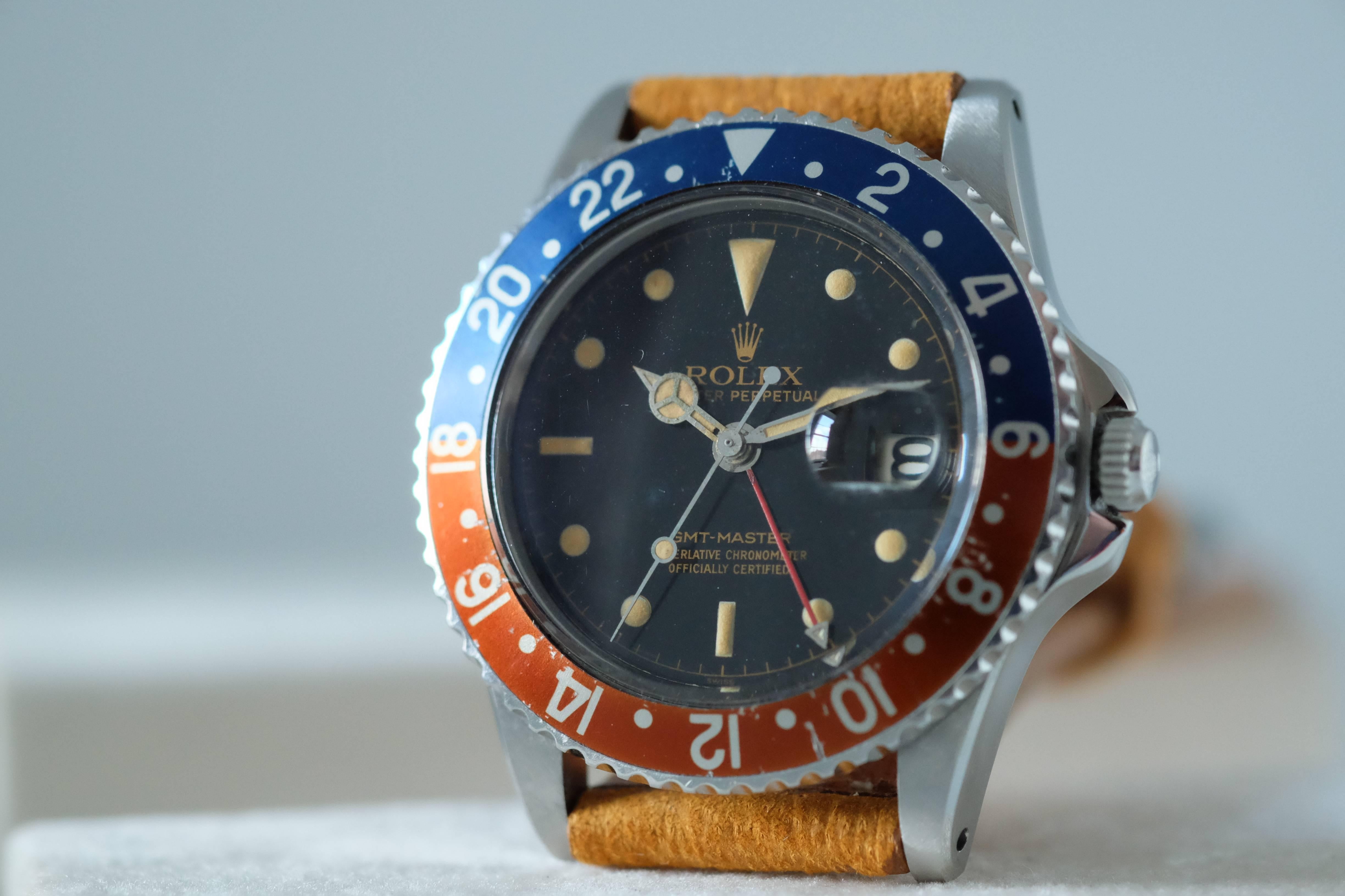  Early Rolex GMT with glossy black and gilt dial In Excellent Condition In New York, NY