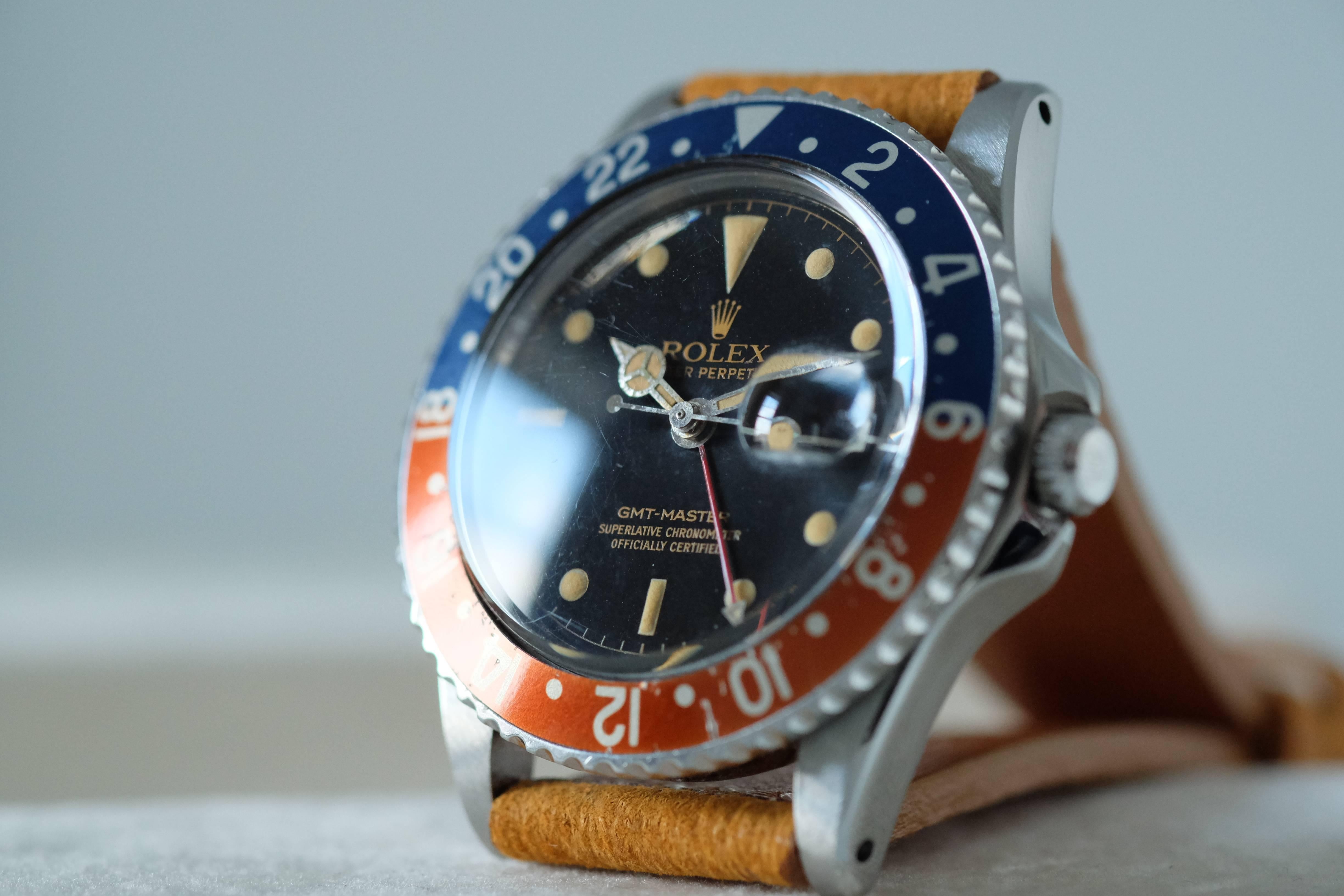 Women's or Men's  Early Rolex GMT with glossy black and gilt dial