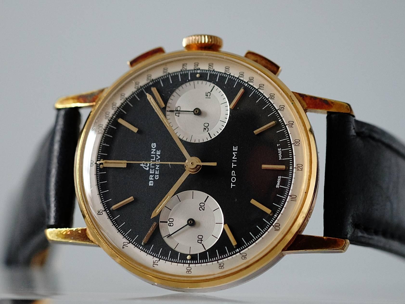 One of the lesser-known models produced by Breitling, the Top Time was introduced in the 1960’s and was available in a wide variety of styles and many different dial and case combinations. It was Breitling's answer to the newly introduced Rolex