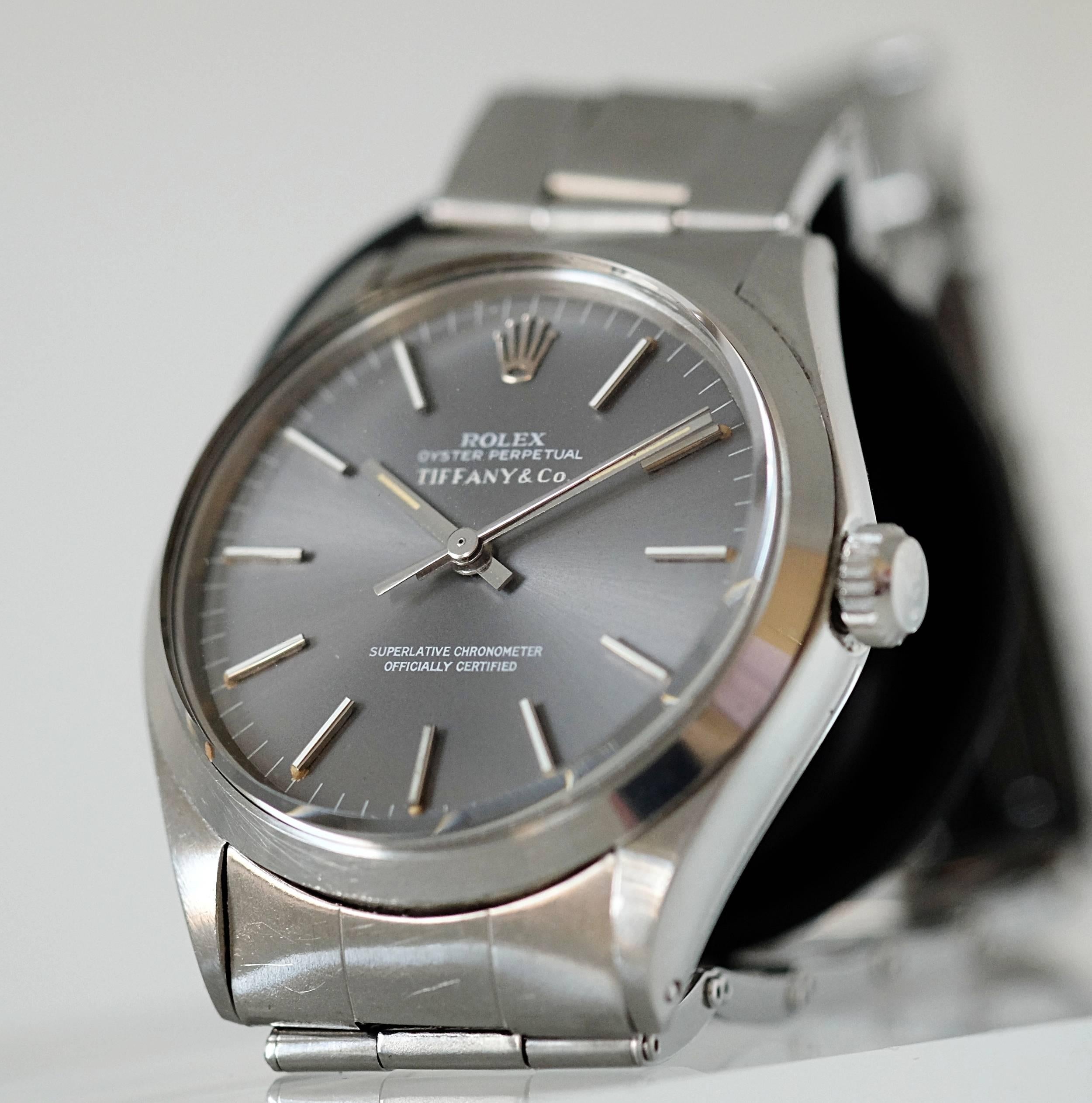Rolex Tiffany & Co. Stainless Steel Oyster Chronometer Wristwatch In Excellent Condition For Sale In New York, NY