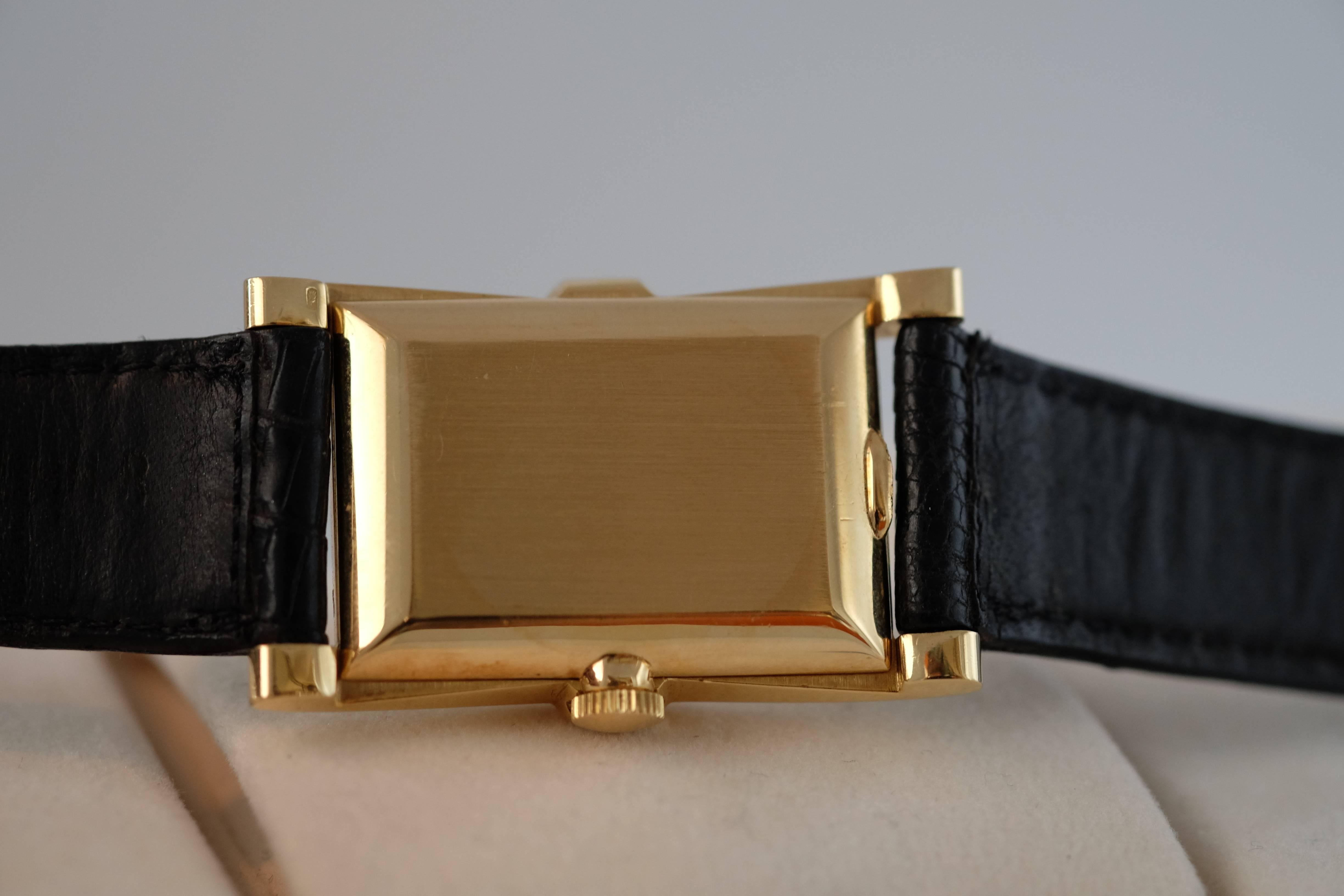 Women's or Men's Vacheron Constantin Gold faceted crystal Rectangular Wristwatch  circa 1950 For Sale