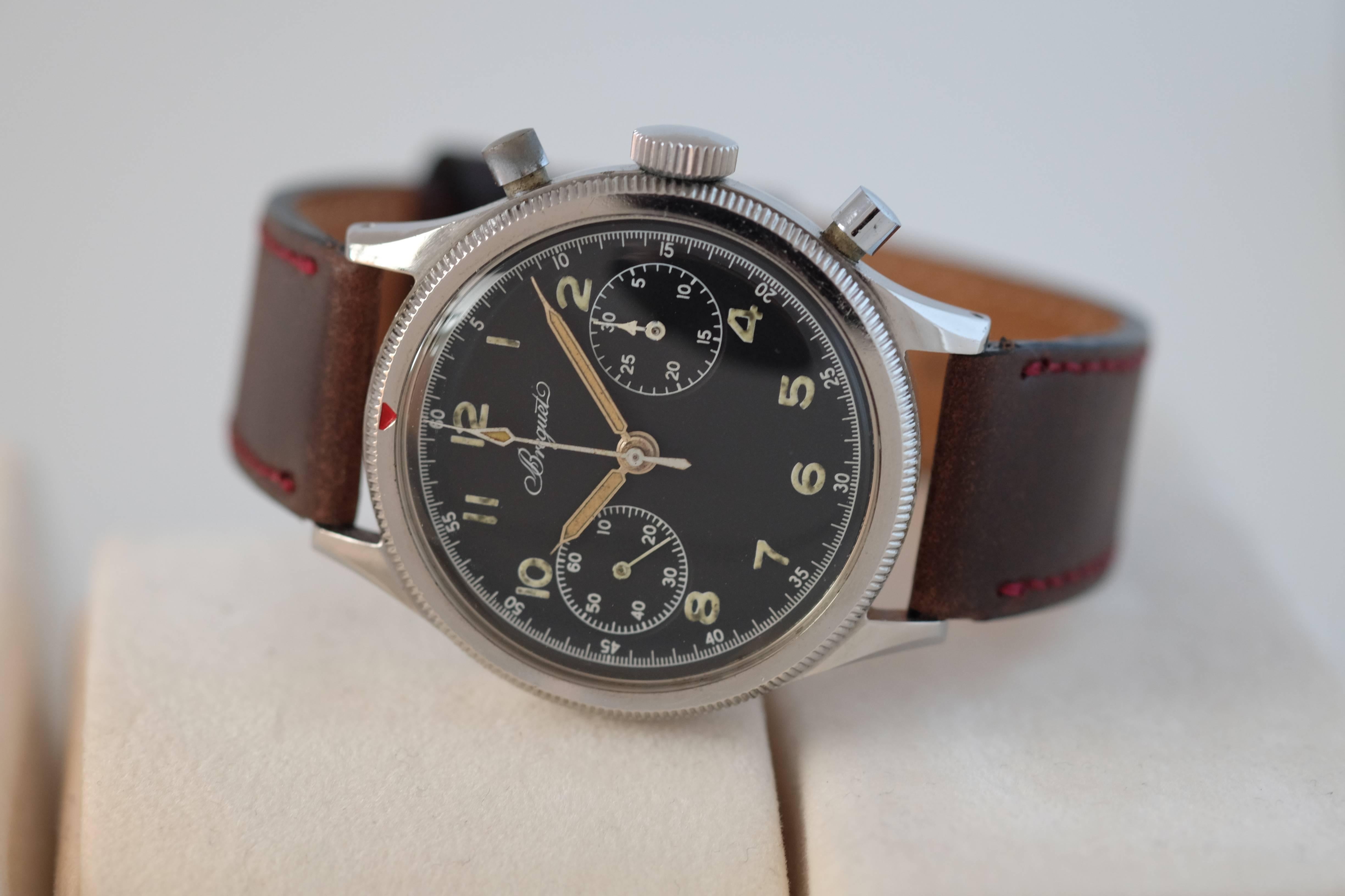 Men's Breguet Stainless Steel Type 20 chronograph French military wristwatch 1954