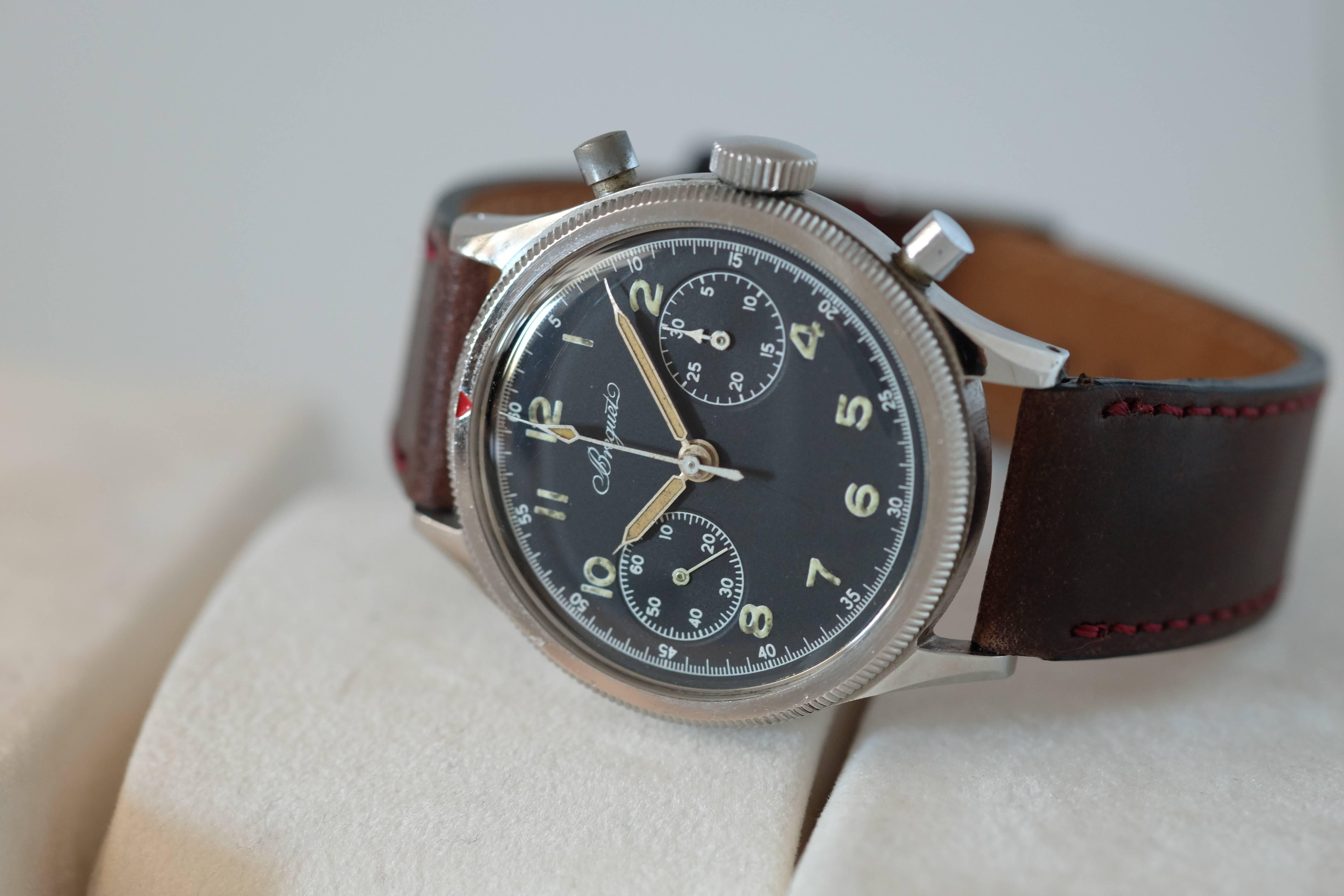 Breguet Stainless Steel Type 20 chronograph French military wristwatch 1954 1