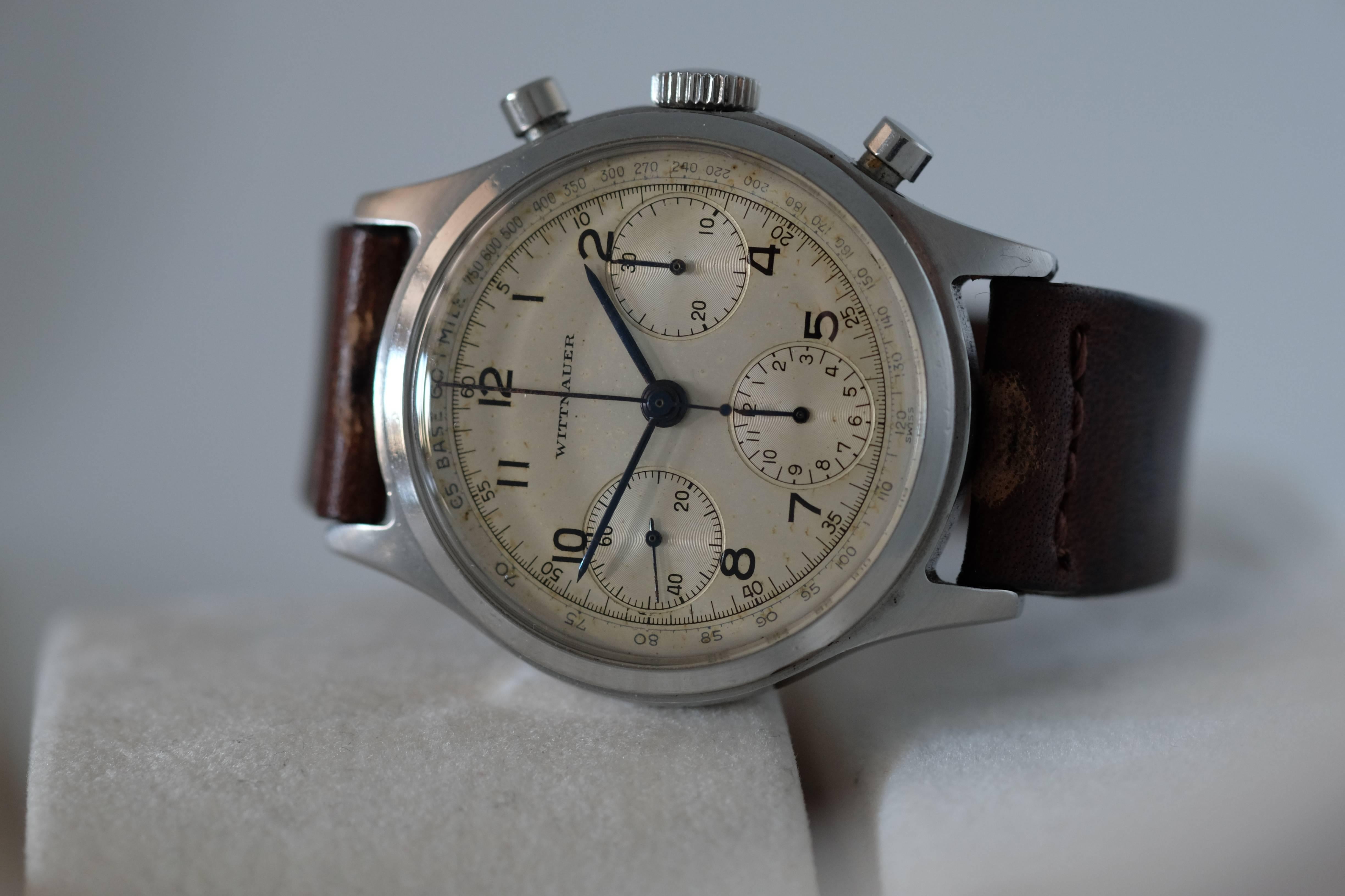 Wittnauer Stainless Steel Chronograph Military  Wristwatch Circa 1950's In Good Condition In New York, NY