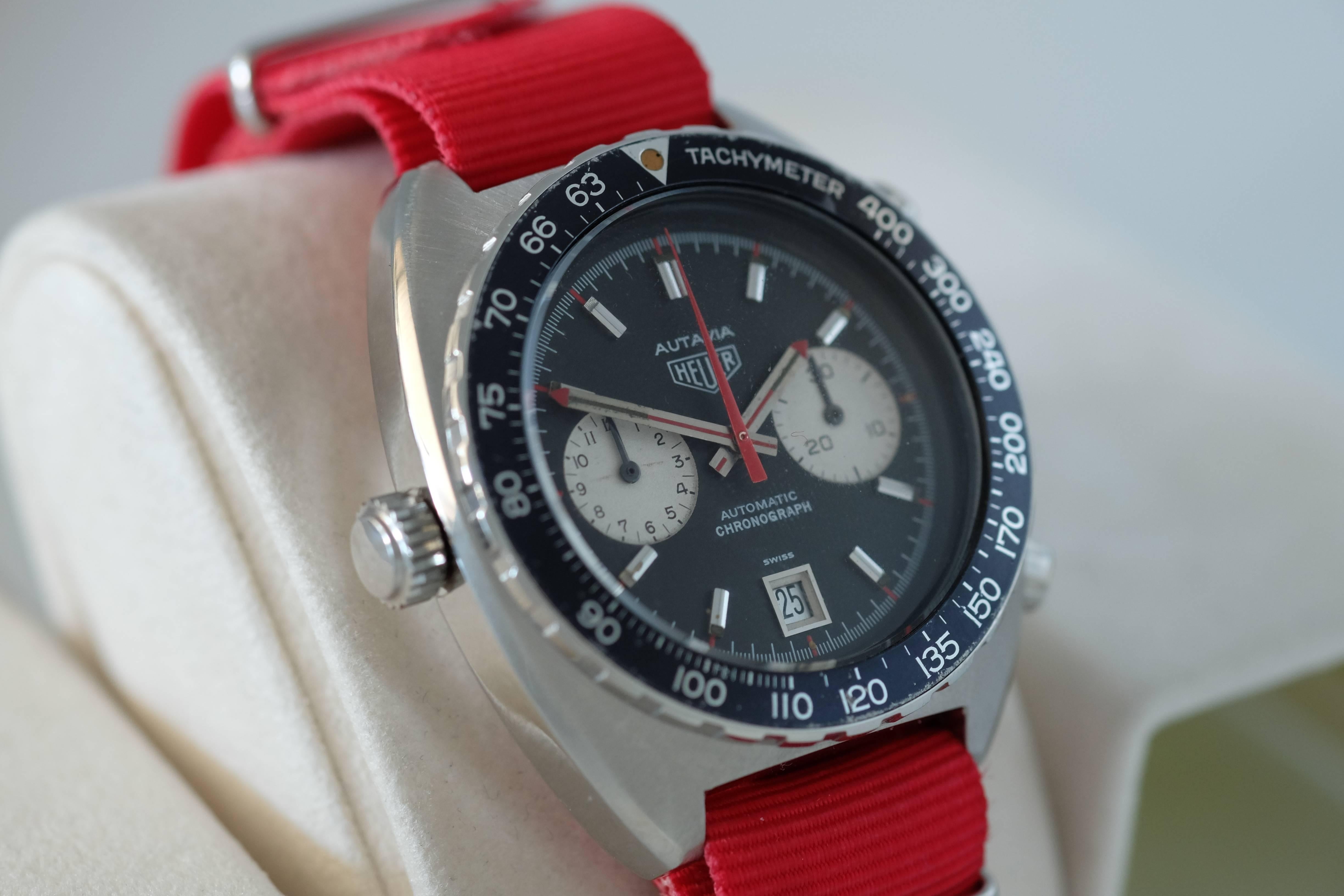 Heuer stainless steel Autavia Viceroy racer chronograph wristwatch Circa 1974 In Excellent Condition For Sale In New York, NY