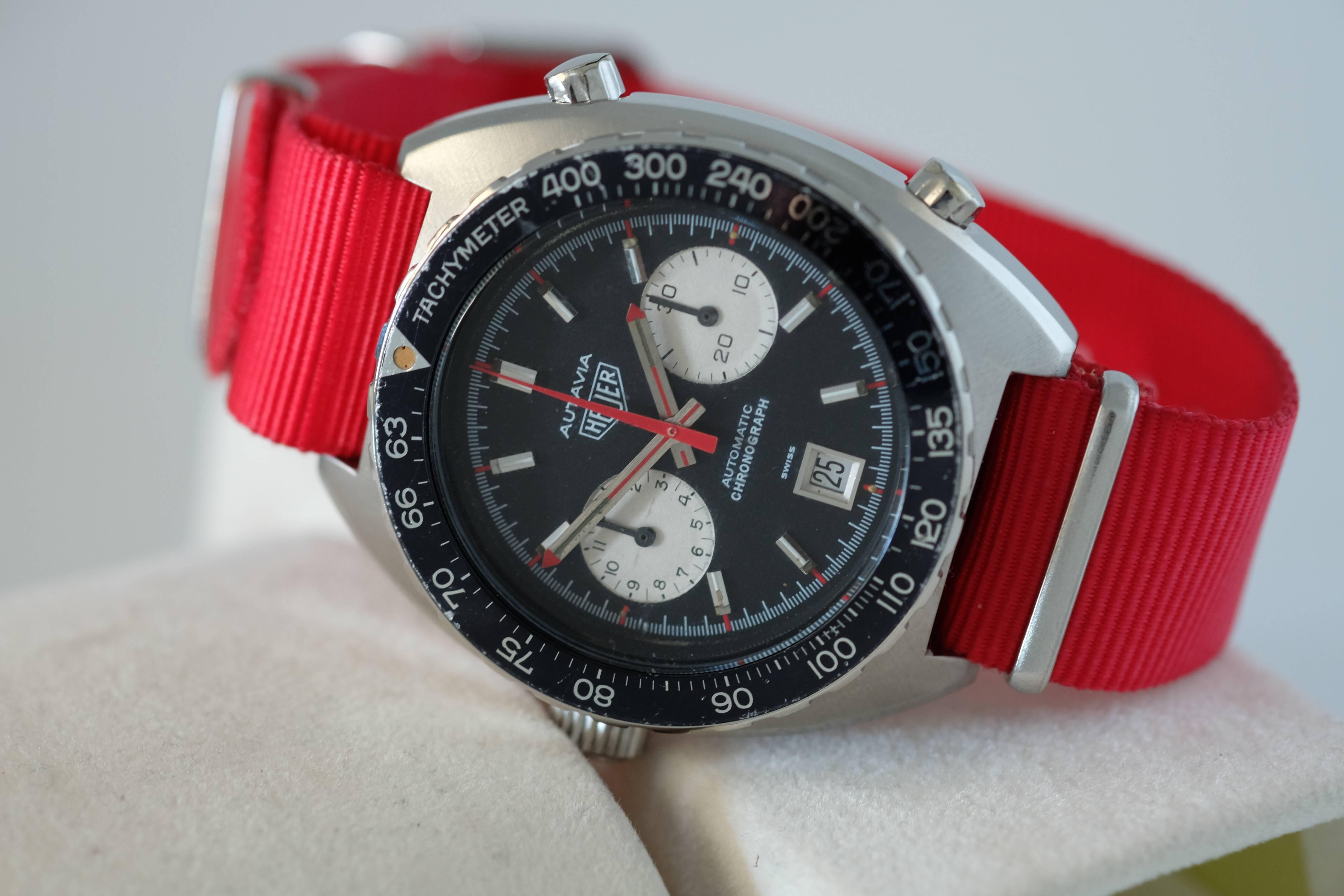 Heuer stainless steel Autavia Viceroy racer chronograph wristwatch Circa 1974 For Sale 1