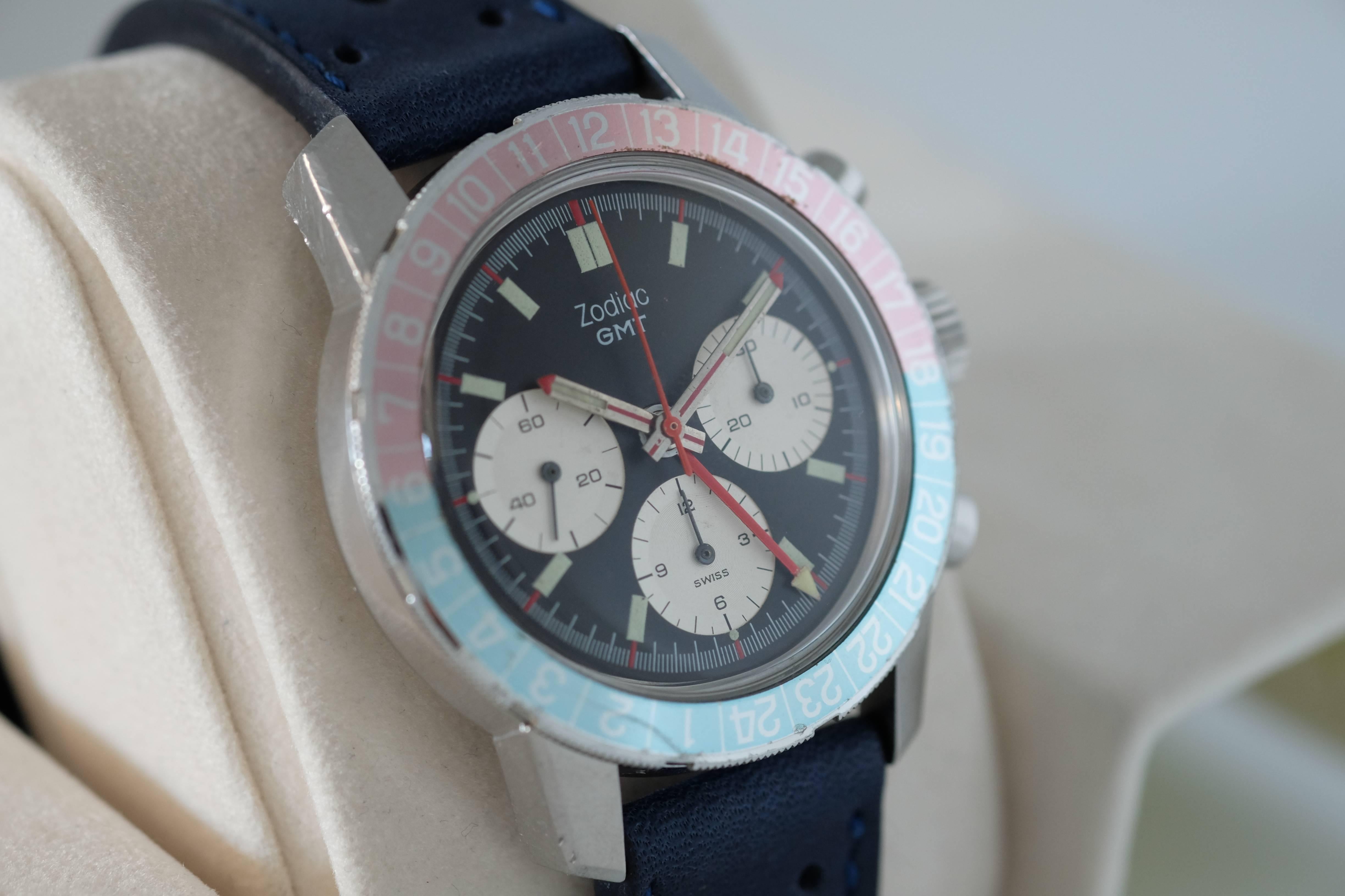 Zodiac-Heuer GMT Chronograph Wristwatch Circa 1970 In Excellent Condition In New York, NY