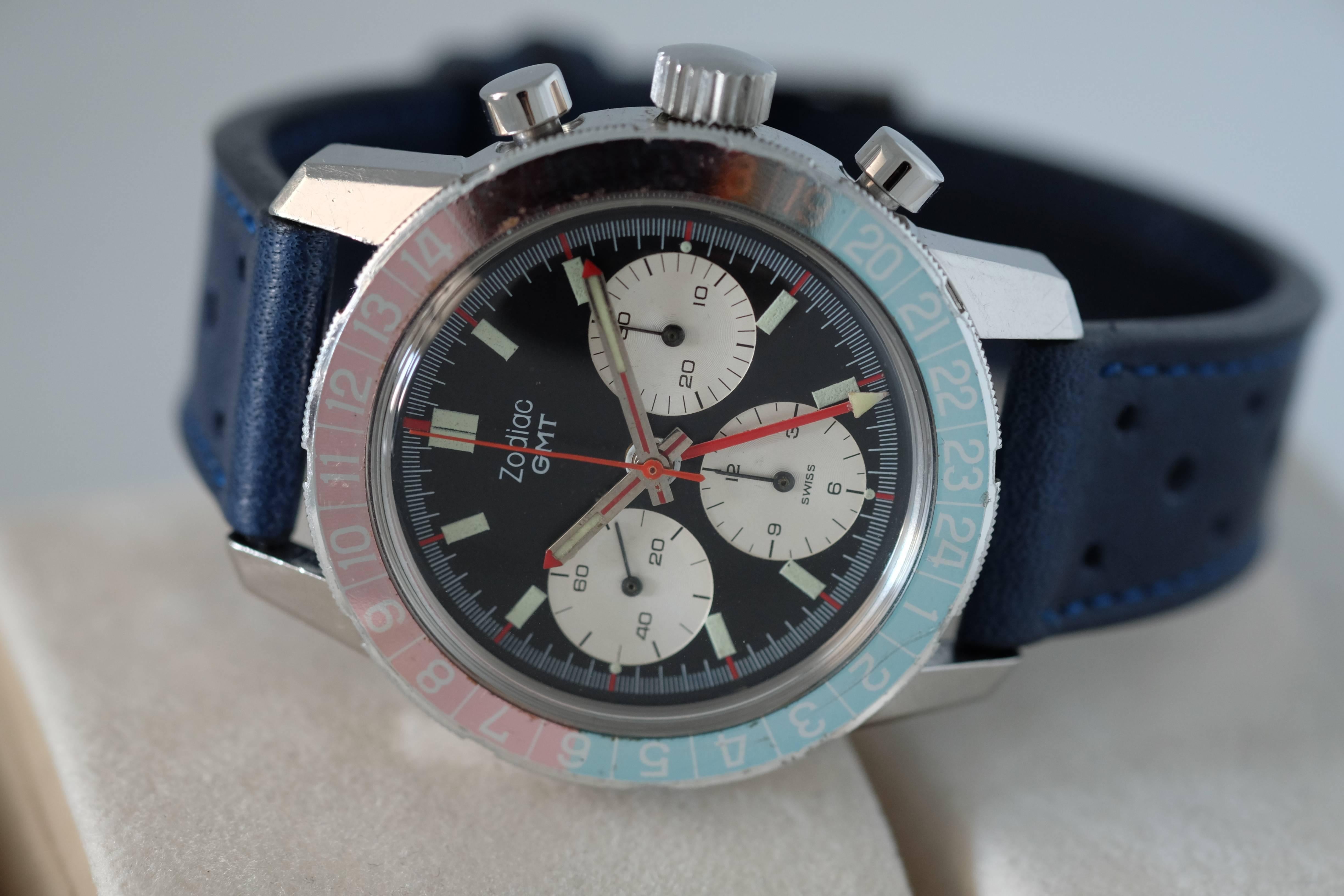 Men's Zodiac-Heuer GMT Chronograph Wristwatch Circa 1970