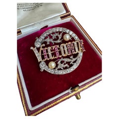 Antique Victorian Ruby, Diamond and Pearl "Victoria"  Brooch