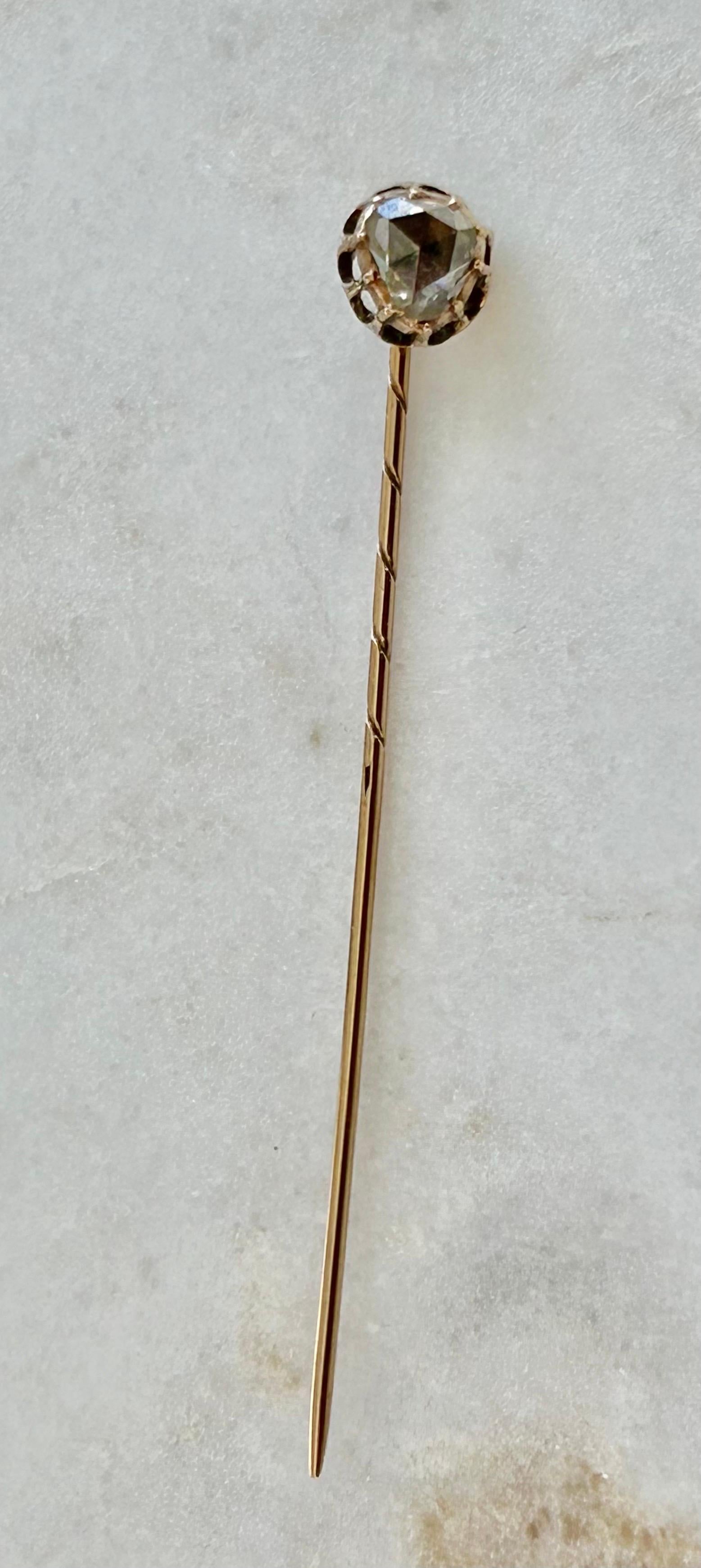 Antique Victorian Pear Rose Cut Diamond Stick Pin 10k Gold For Sale 6