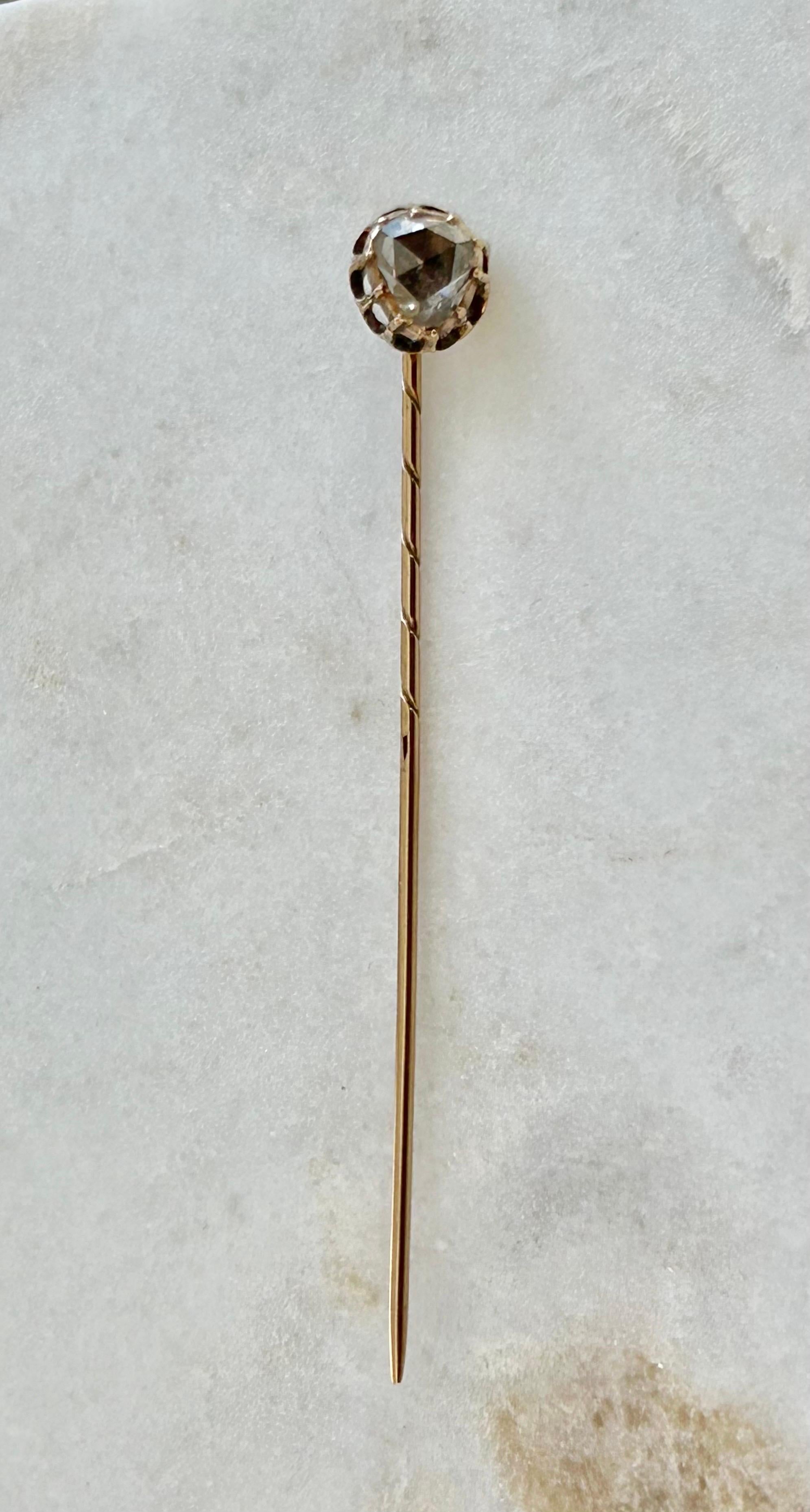 Antique Victorian Pear Rose Cut Diamond Stick Pin 10k Gold For Sale 5