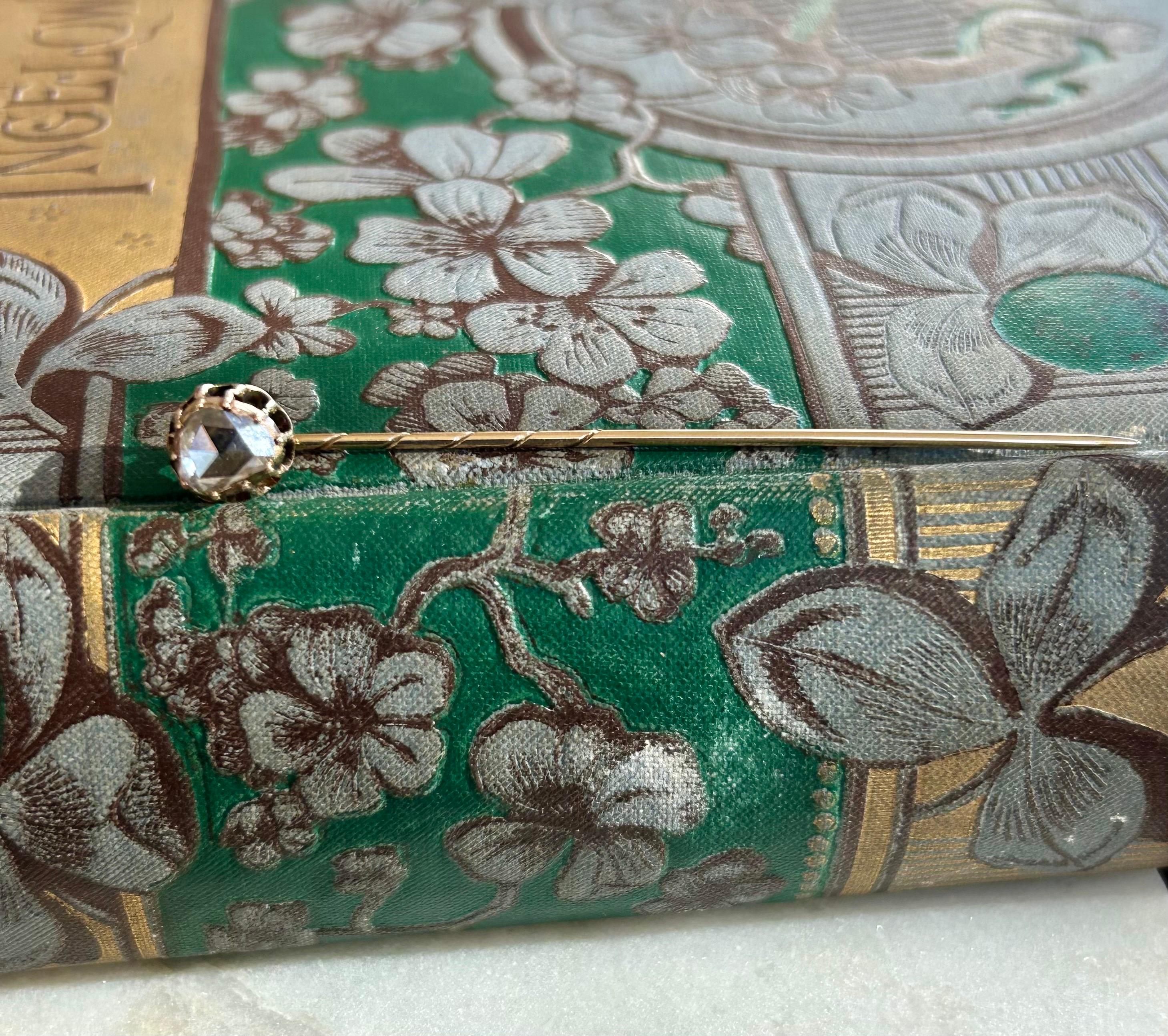 Antique Victorian Pear Rose Cut Diamond Stick Pin 10k Gold For Sale 8