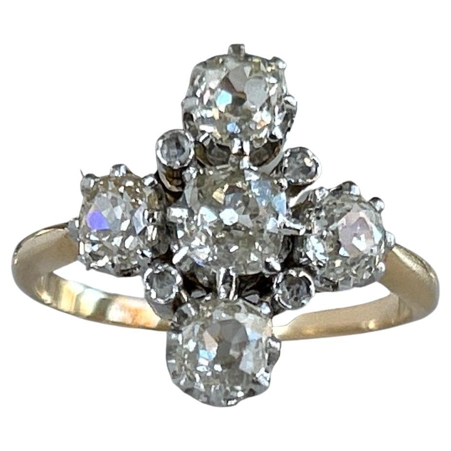 Women's Victorian 2 ct Old Mine Cut Diamond Engagement Ring 18k Gold & Plat For Sale