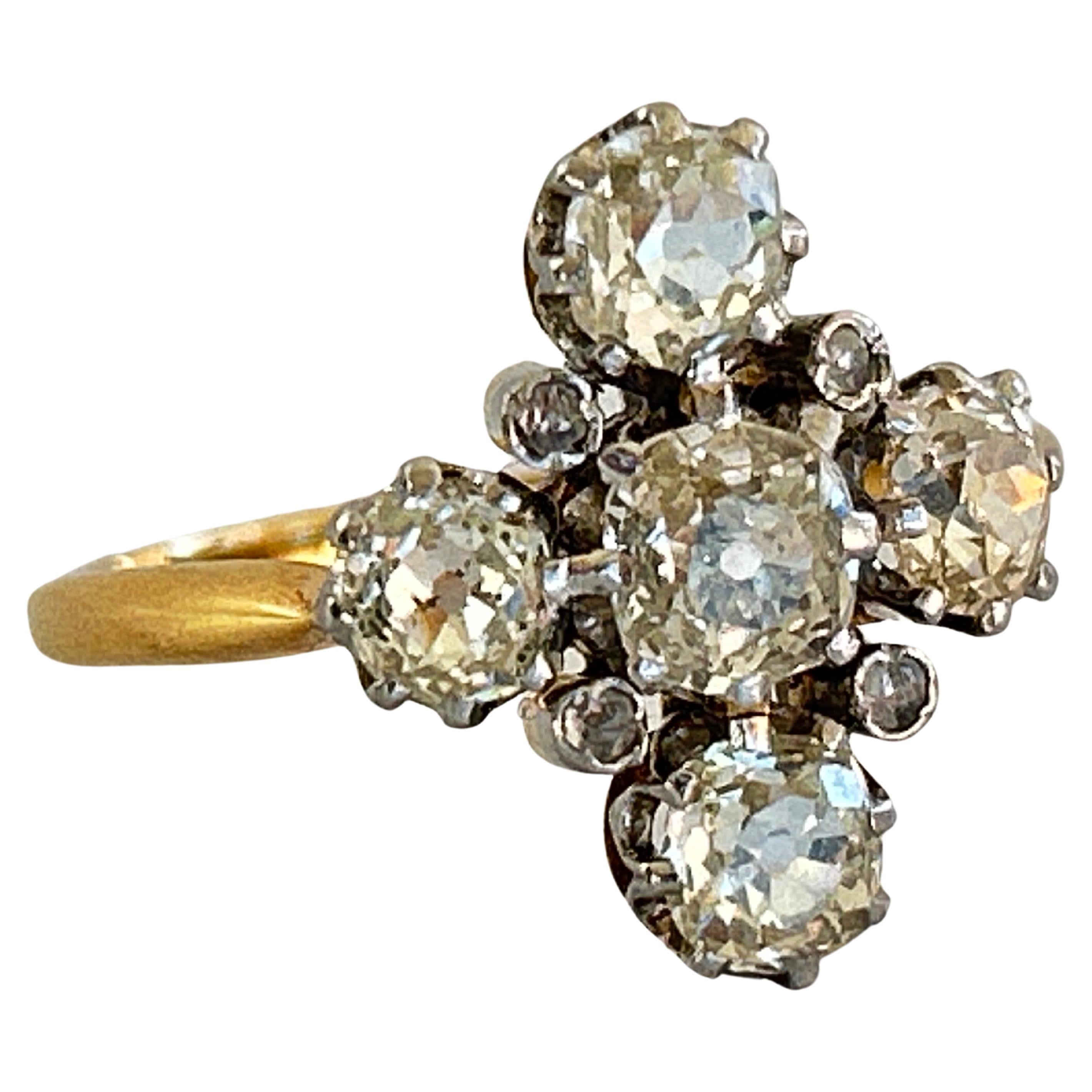 Victorian 2 ct Old Mine Cut Diamond Engagement Ring 18k Gold & Plat