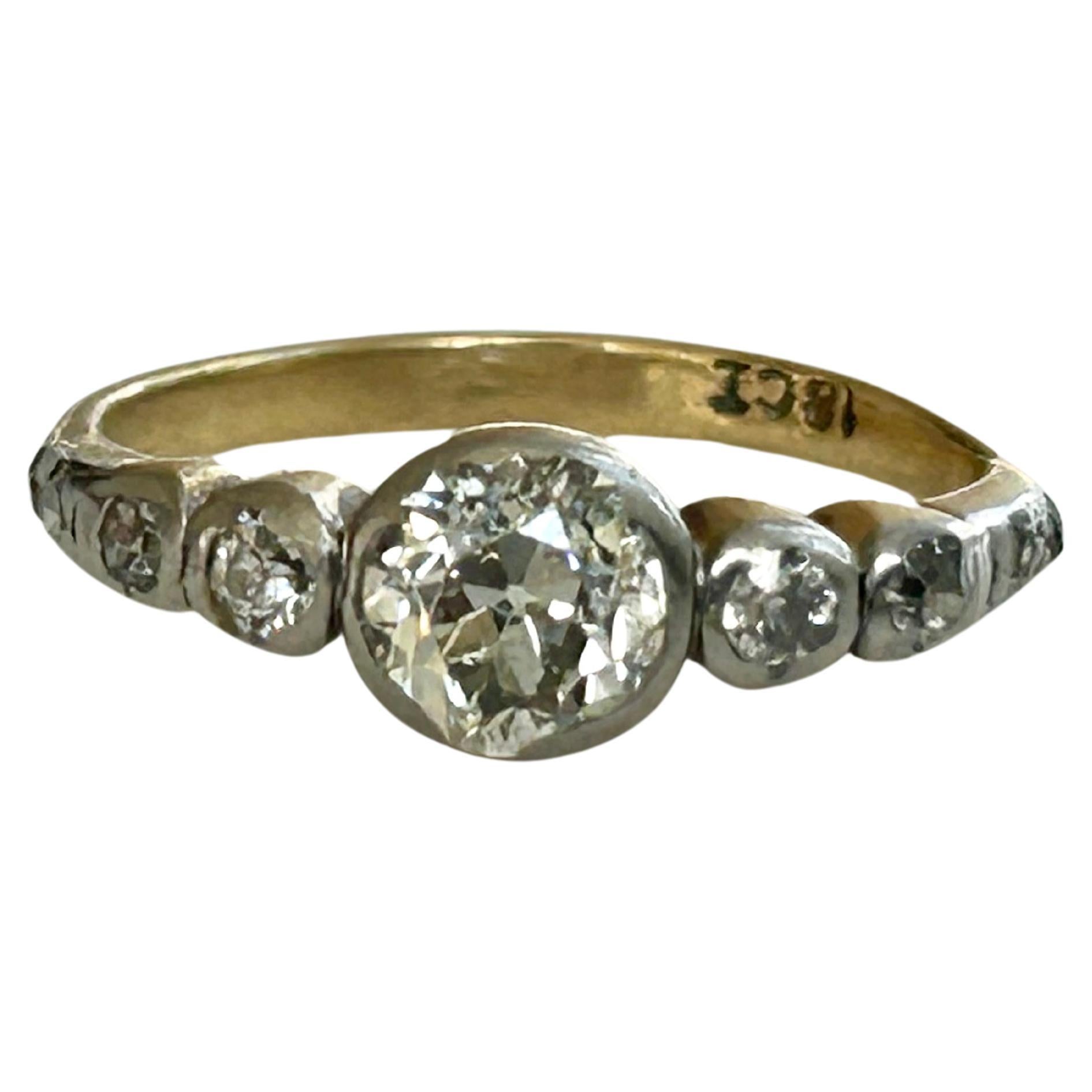 Edwardian Old Mine Cut 9 stone 18k and Platinum Ring Size 3.75 For Sale
