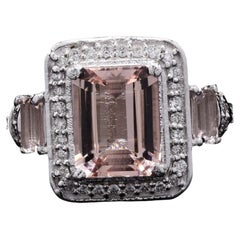 Used 3.00 Carat Special Cut Morganite & Diamond Platiunm Ring & Earrings Wooow