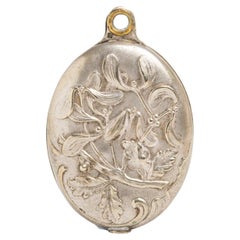 Art Nouveau French Mistletoe Silver Mirror Pendant