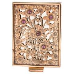 Art Deco Boucheron Silver, 18ct Gold & Rubies Minauidere Box/Compact