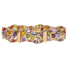 Vintage Italian 14K Yellow Gold Bracelet with Natural Gemstones, c. 1990s