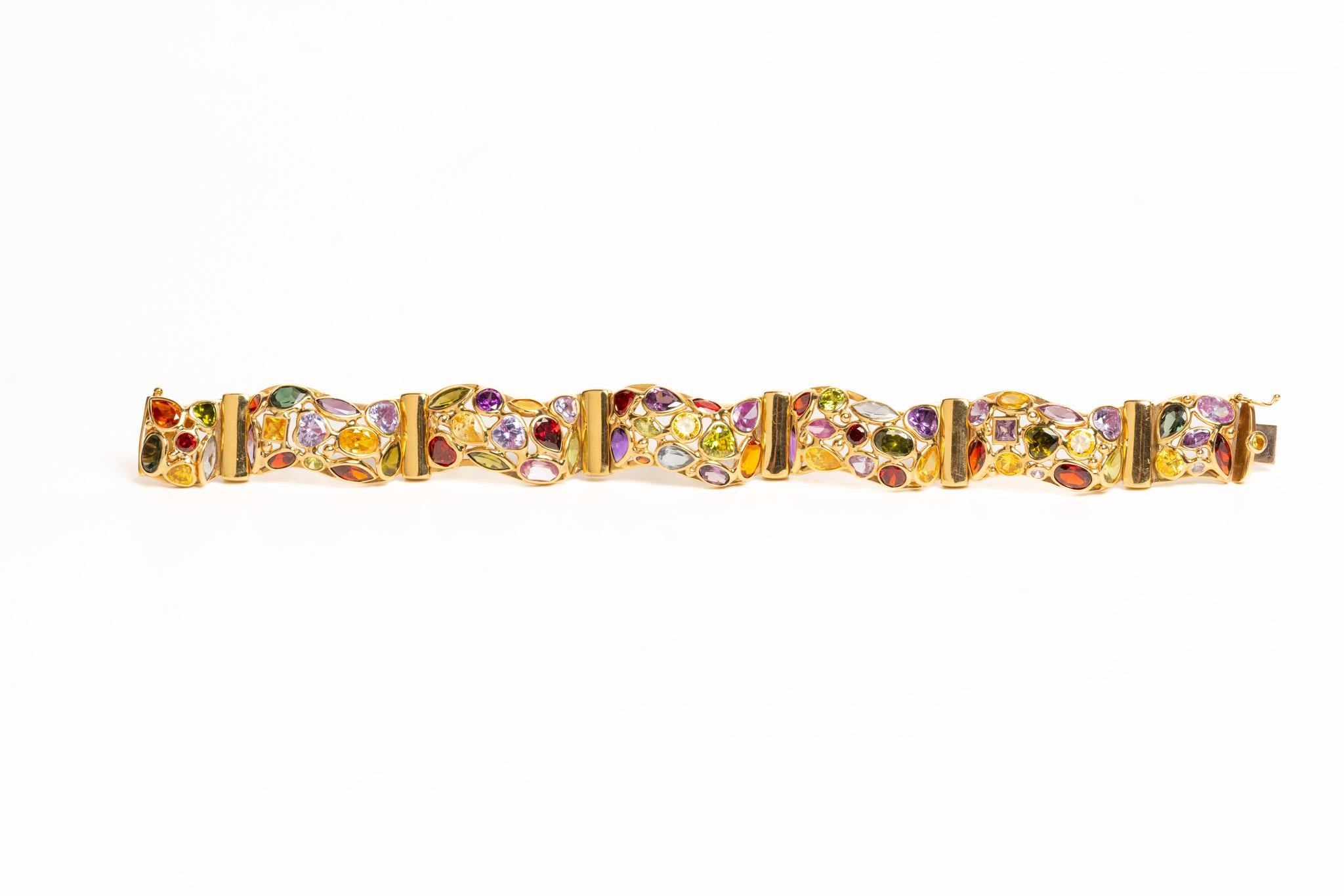 Bracciale d'epoca in oro giallo 14K con pietre naturali, c.C. anni '90 In condizioni buone in vendita a Portland, England