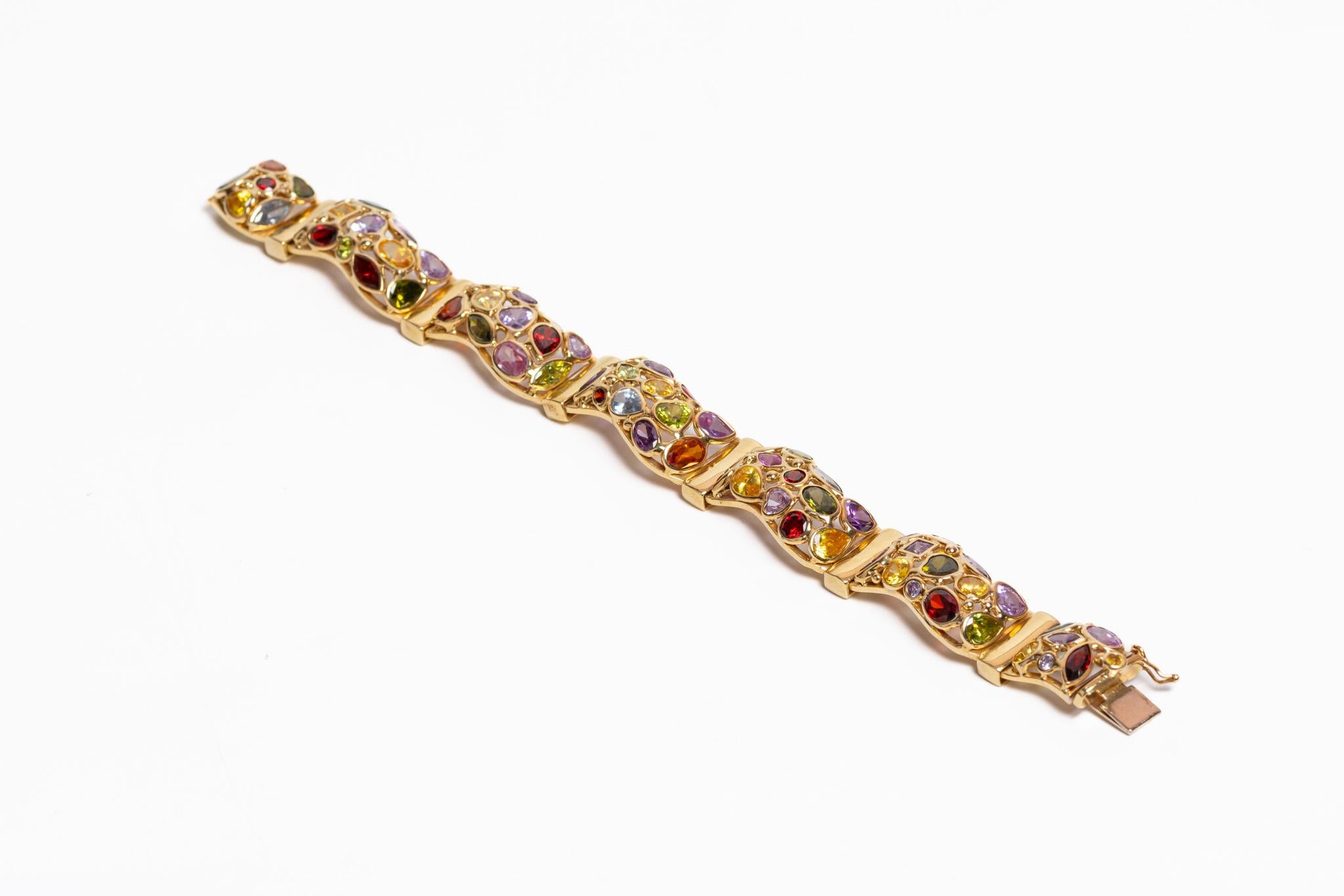 Bracciale d'epoca in oro giallo 14K con pietre naturali, c.C. anni '90 in vendita 1