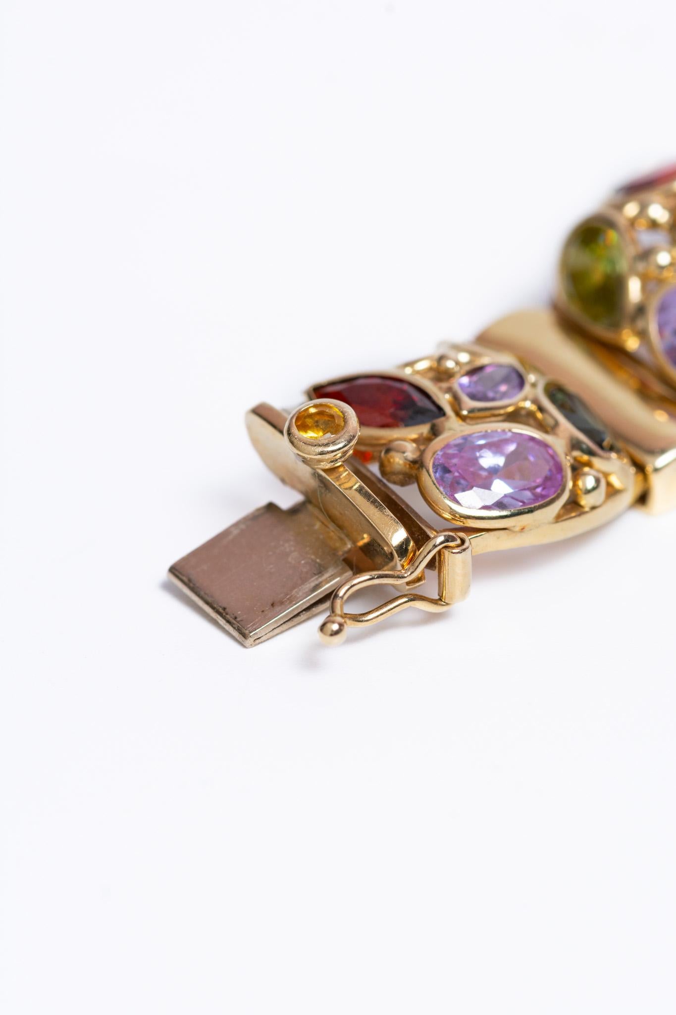 Bracciale d'epoca in oro giallo 14K con pietre naturali, c.C. anni '90 in vendita 2