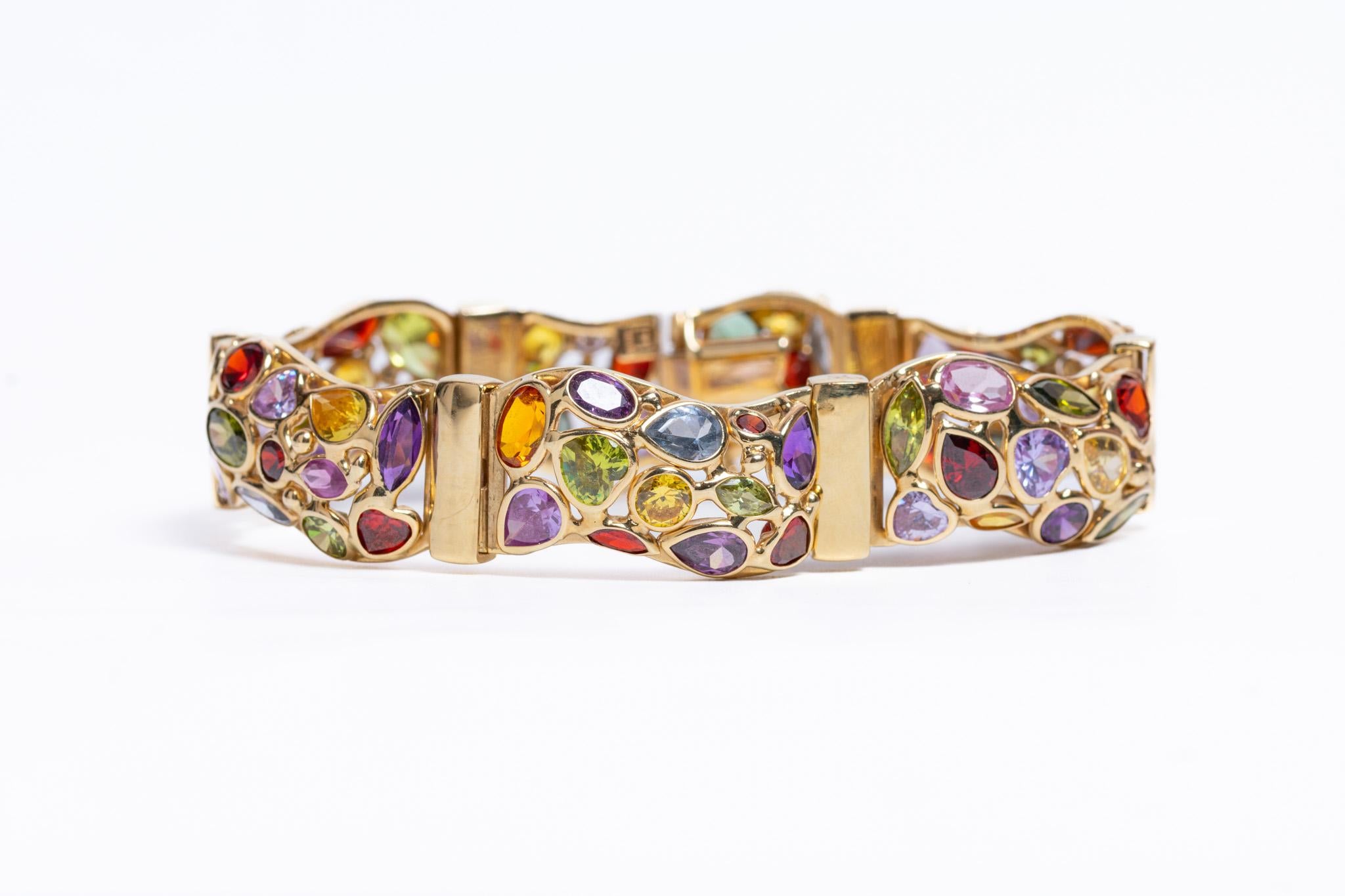 Bracciale d'epoca in oro giallo 14K con pietre naturali, c.C. anni '90 in vendita 4