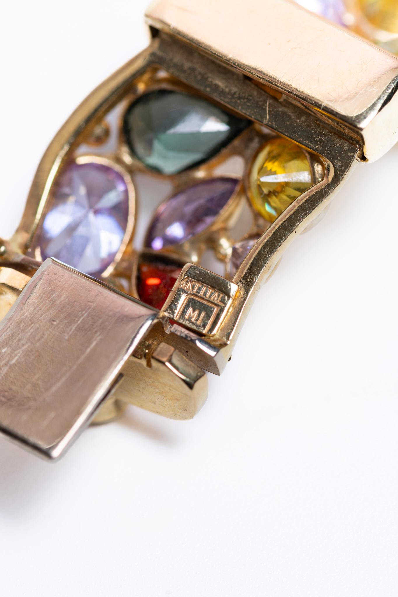 Bracciale d'epoca in oro giallo 14K con pietre naturali, c.C. anni '90 in vendita 3