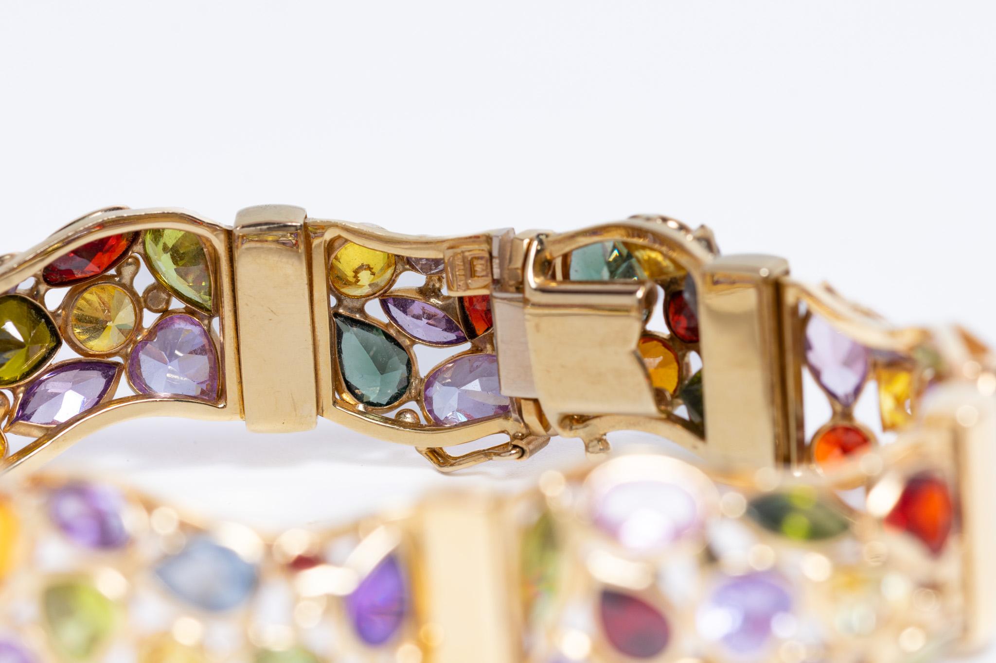 Bracciale d'epoca in oro giallo 14K con pietre naturali, c.C. anni '90 in vendita 5