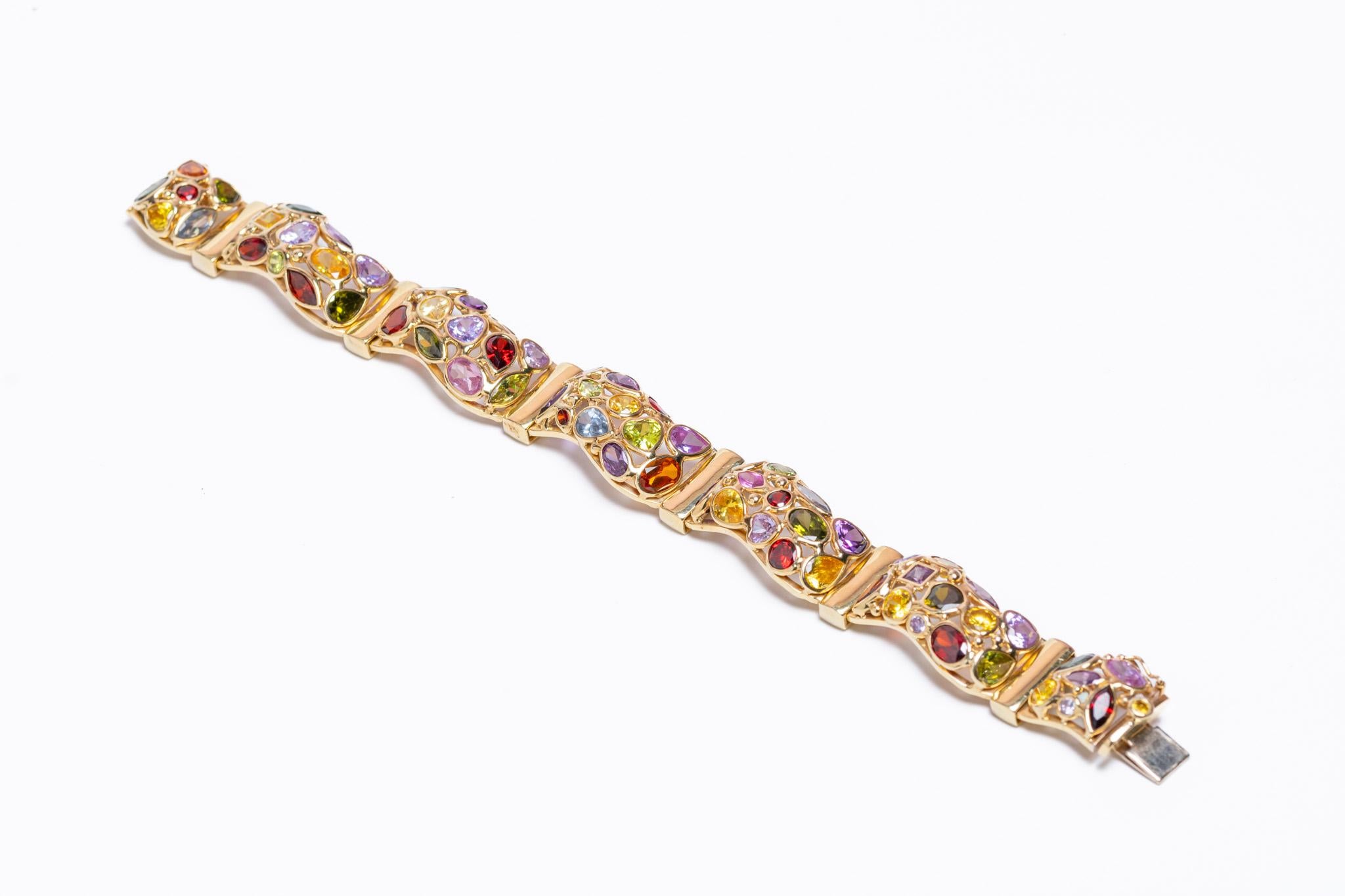 Bracciale d'epoca in oro giallo 14K con pietre naturali, c.C. anni '90 in vendita 9