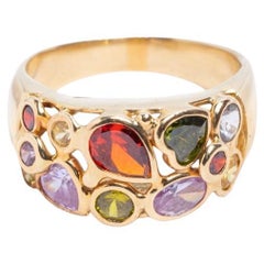 Vintage Italian 14ct Gold Multi-Gemstone Bombe Ring