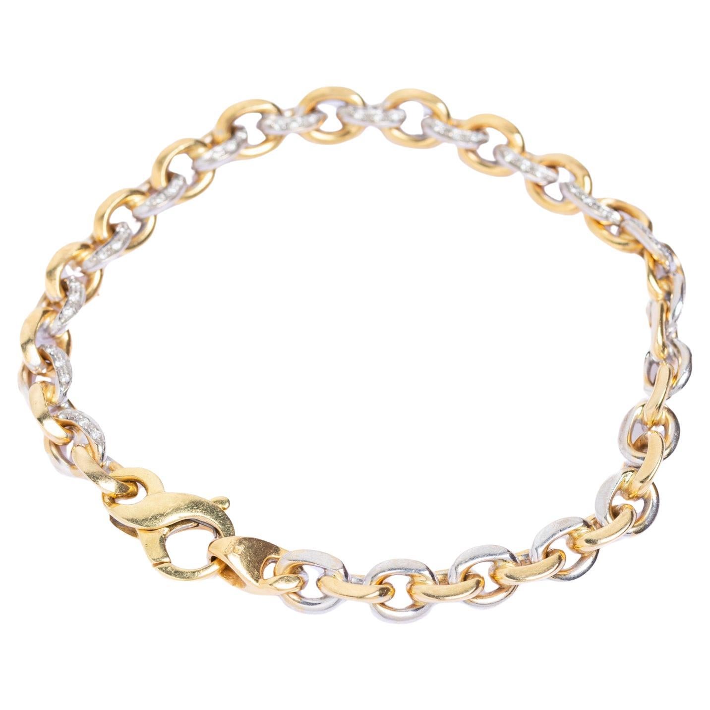 Pulsera vintage de eslabones de diamantes en oro bicolor de 18 ct