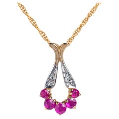 Vintage 9ct Gold Ruby and Diamond Pendant Necklace