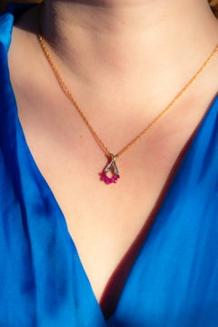 Vintage 9ct Gold Ruby and Diamond Pendant Necklace
