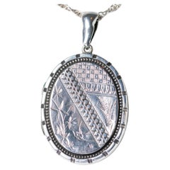 Antique Victorian Asthetic Movement Silver Swallow Locket