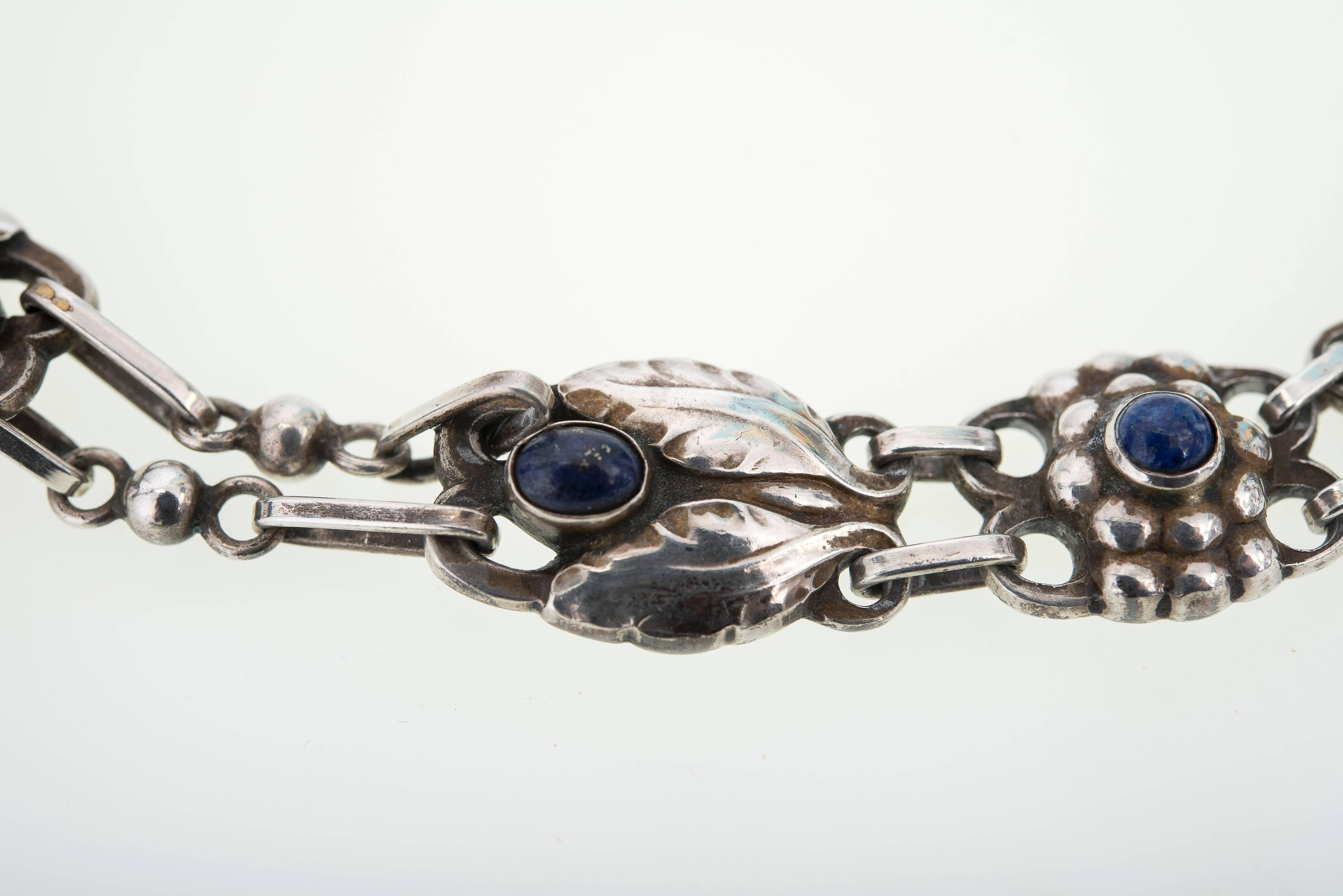 Art Nouveau Georg Jensen Lapis Lazuli Silver Necklace