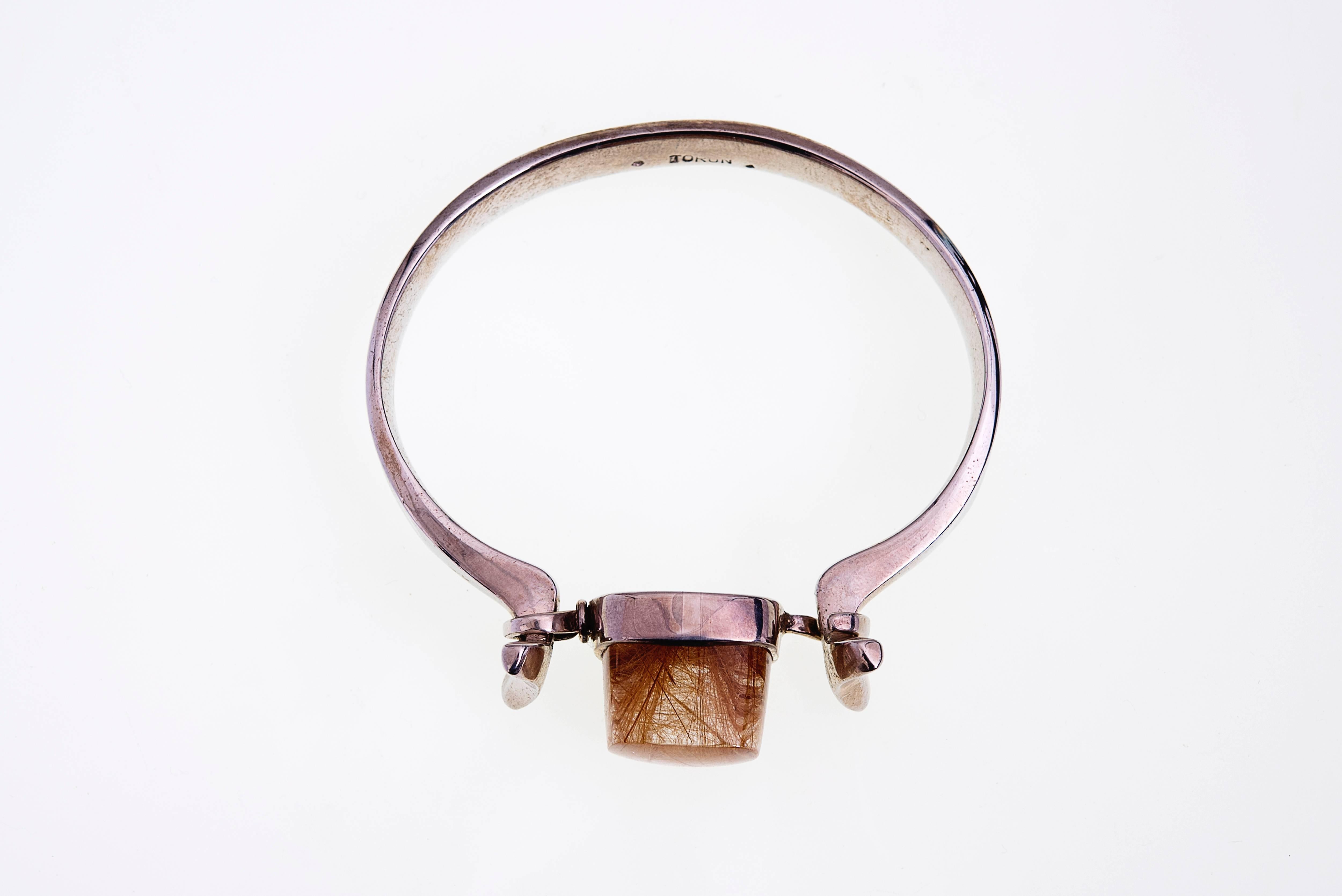 Modernist 1960s Vivianna Torun Workshop Rare Rutilated Quartz Silver Bracelet