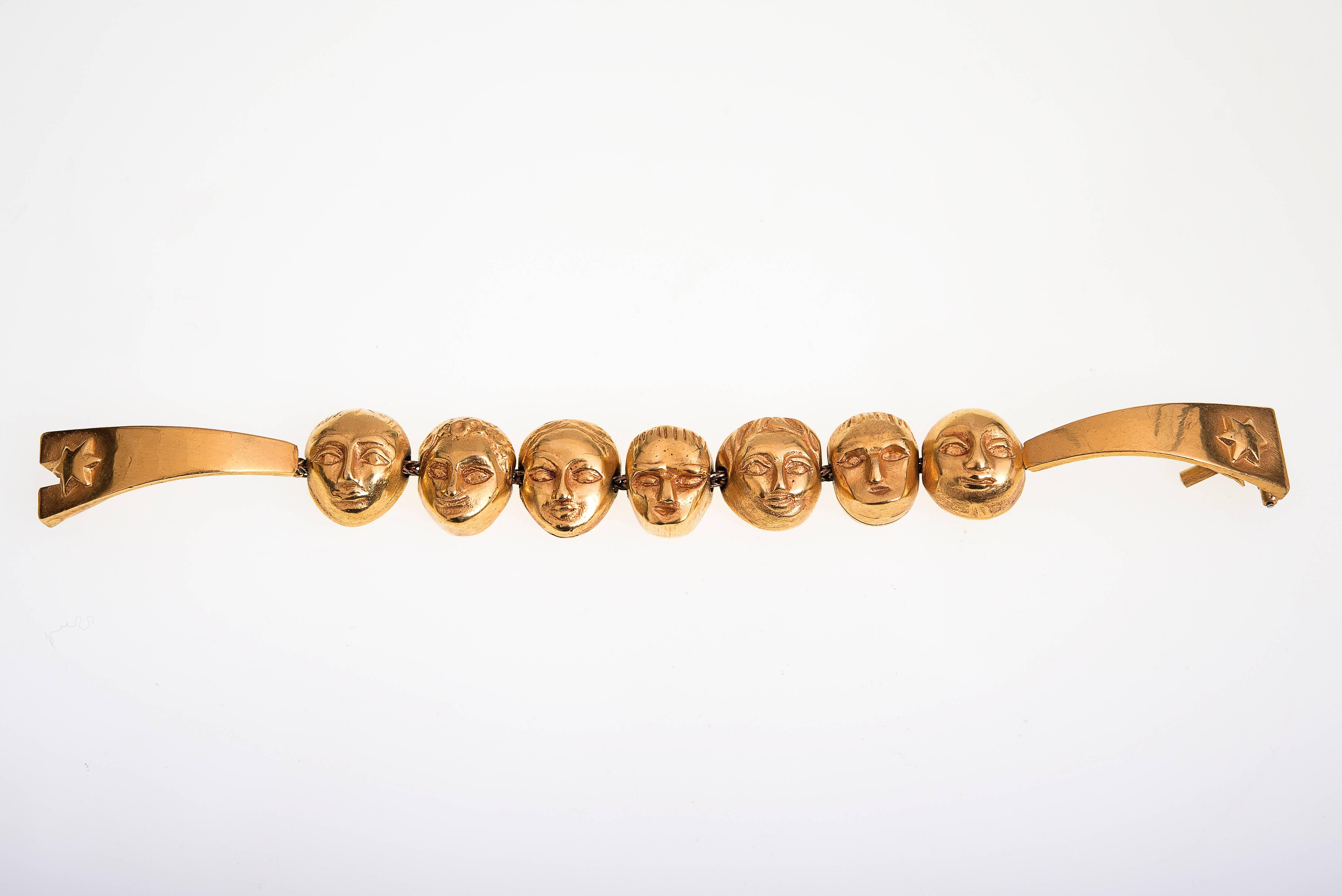 Line Vautrin Rare Planets Gilded Gold Bronze Bracelet In Good Condition For Sale In Brussels, BE