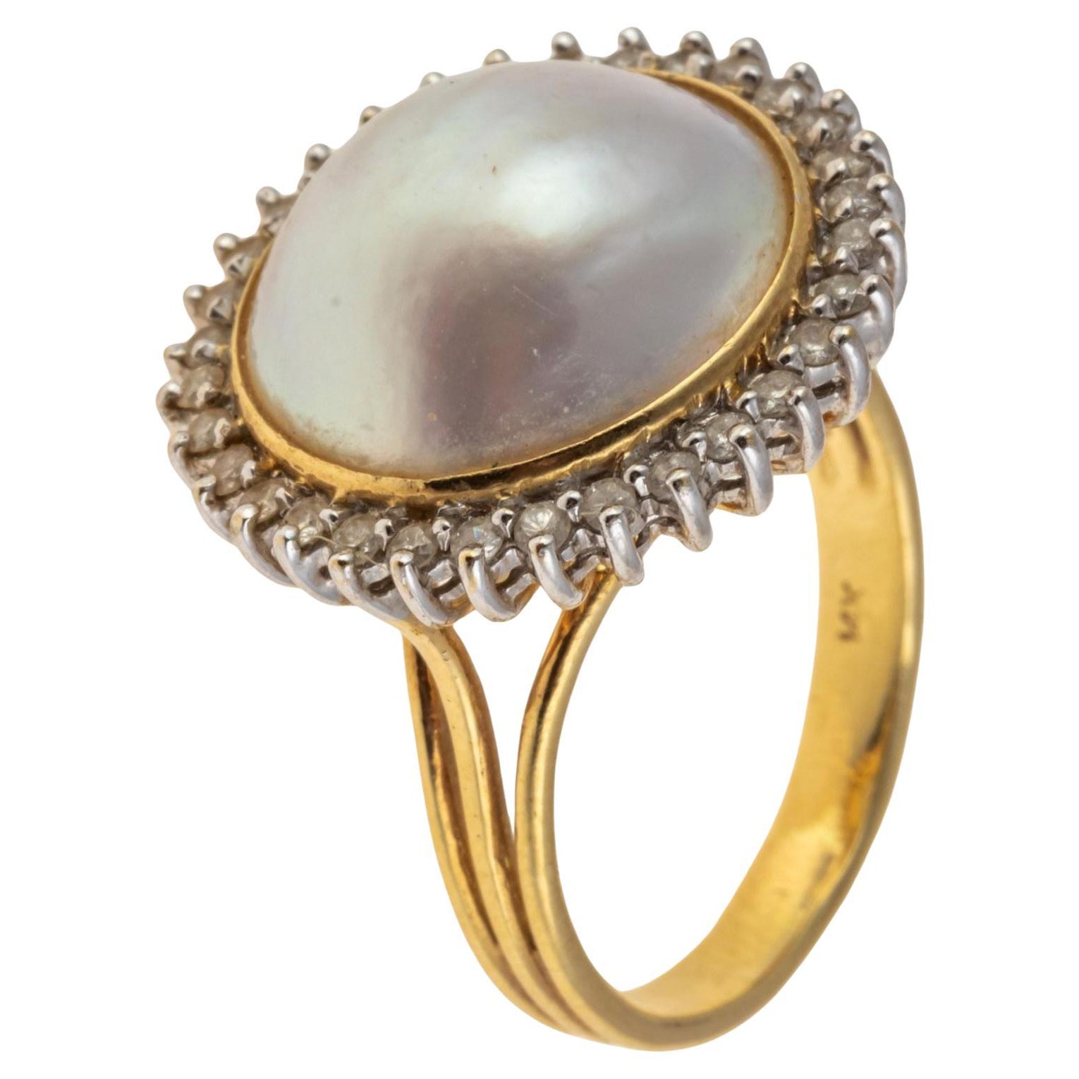 Ring aus 14-karätigem Gold mit Mabe-Perle und Diamanten, Größe 7