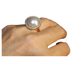 14k Yellow Gold Mabe Pearl Diamond Ring