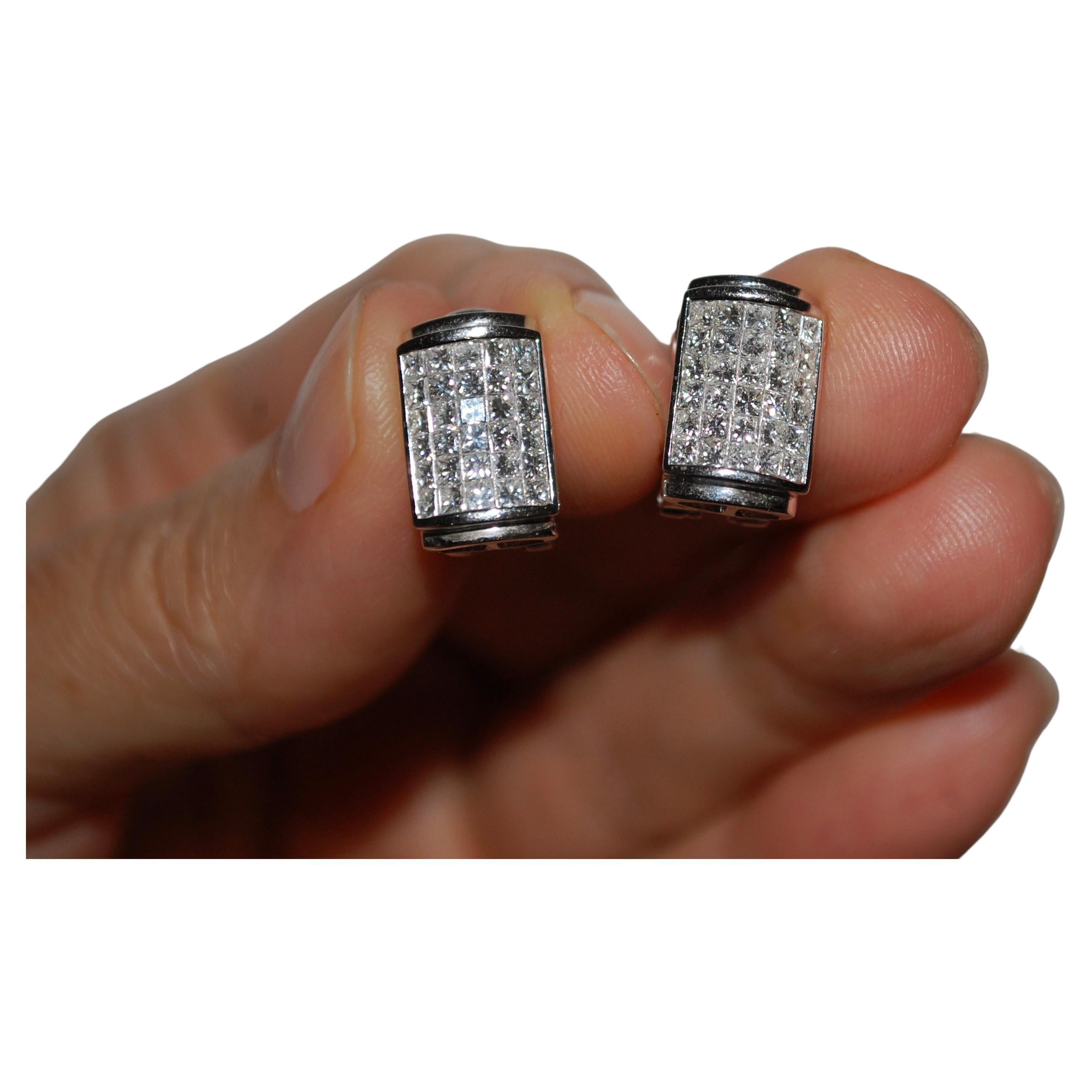 Modernist 18k White Gold Pave Diamonds Clip on Earrings For Sale