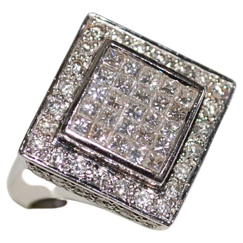  18 Karat Weißgold Rosa Ring mit Pavé-Diamantring im Angebot