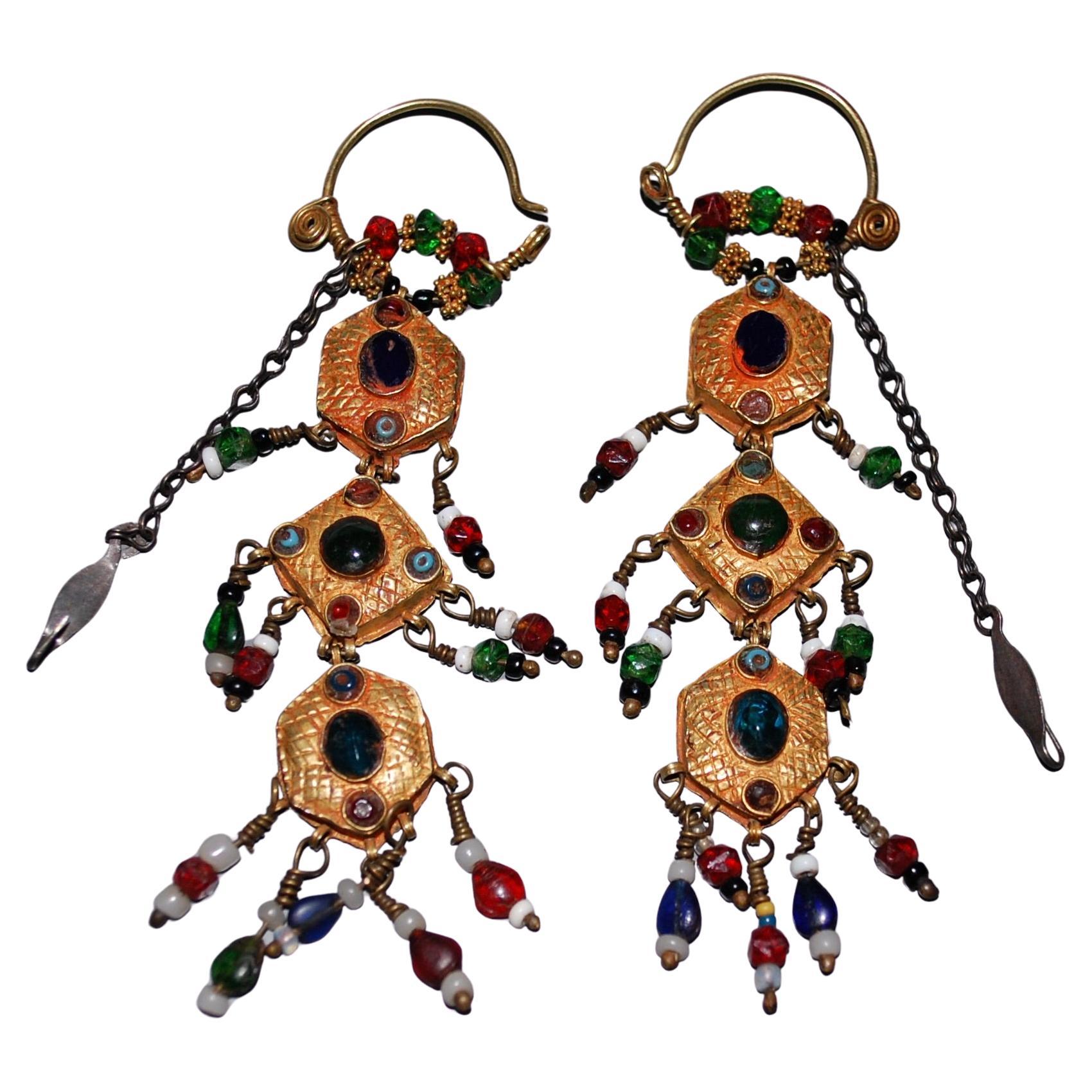 22k Gold Antique Qajar Bridal Earrings For Sale