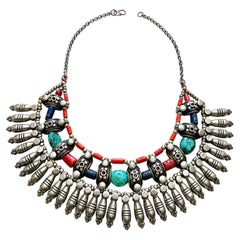 Antique Coral Turquoise Lapis Lazuli Collar Neckalce