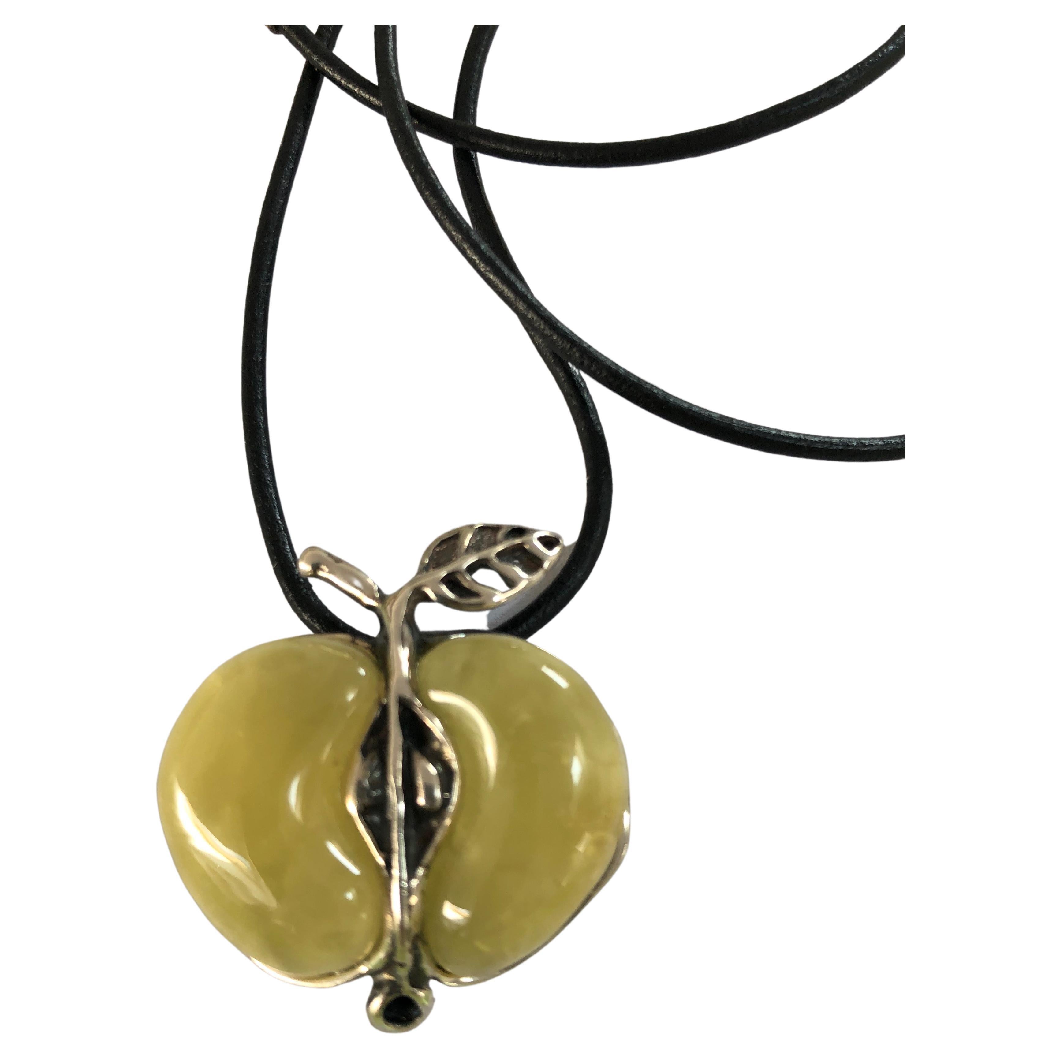  Amber Apple Pendant In Sterling Silver 